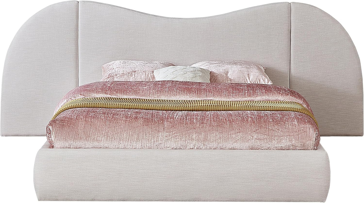 Everest Collection Modern Queen Bed in Cream Linen with Removable Side Panels