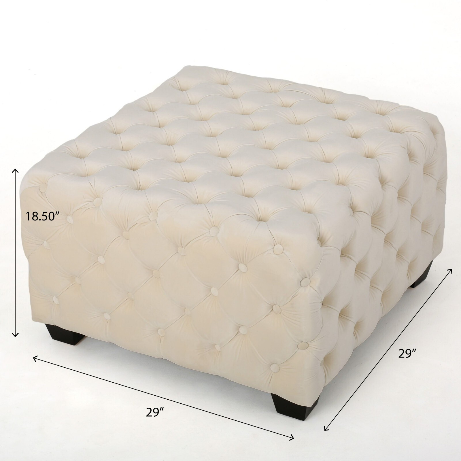 Provence Modern Glam Button Tufted Diamond Stitch Velvet Square Ottoman