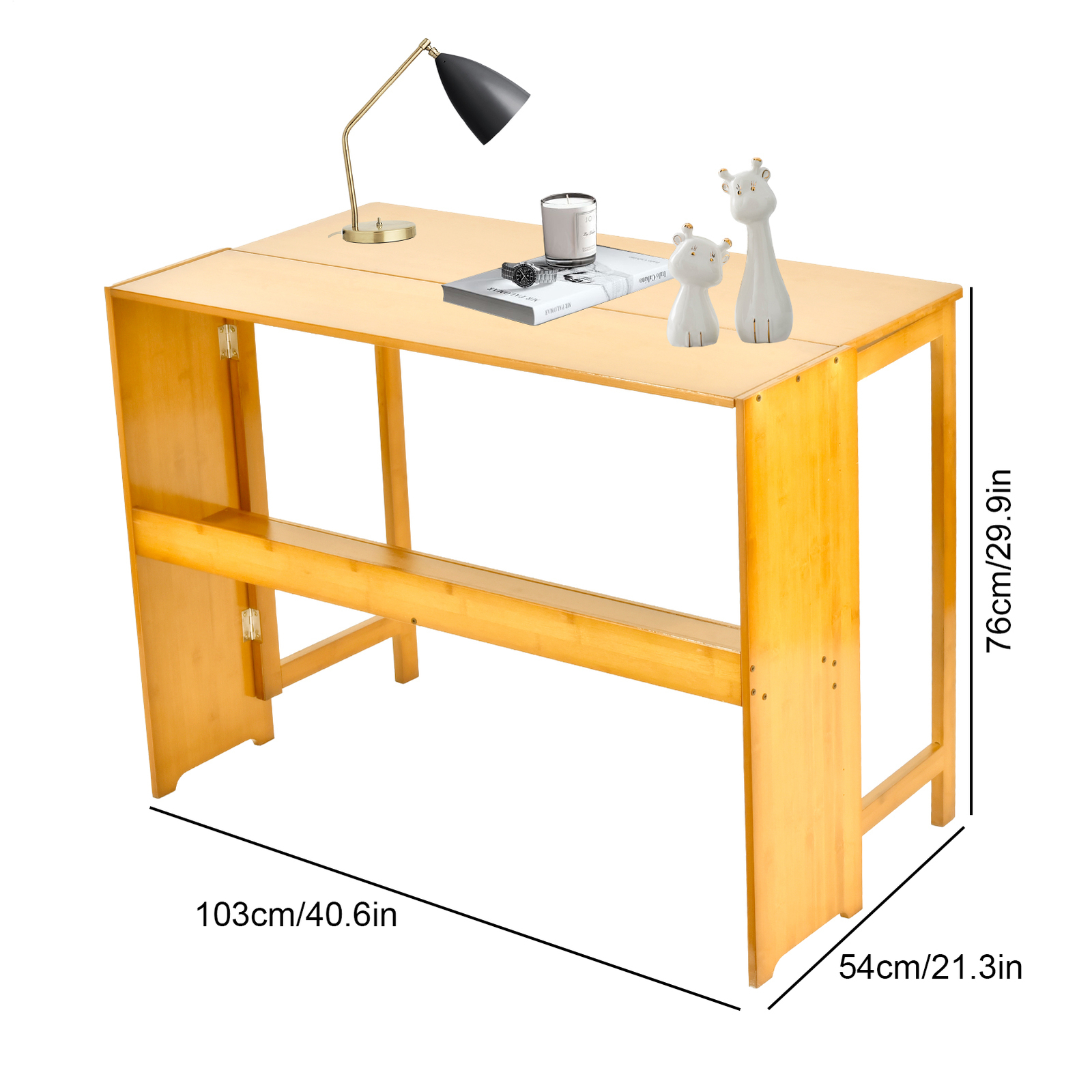 40.6 inch Foldable Desk with Bookshelf Bamboo Wood Workstation For Office/Home