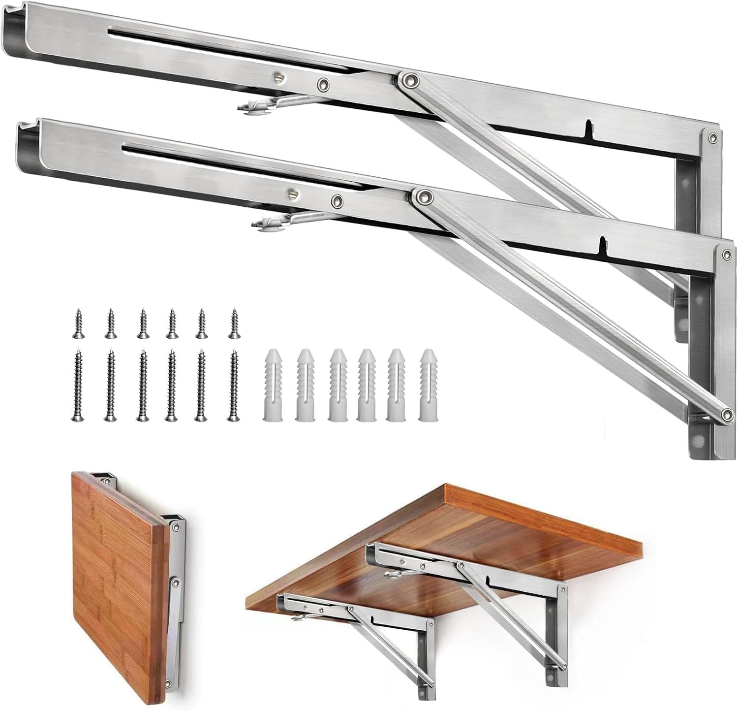 Folding Shelf Brackets – 24 Inch Heavy Duty Stainless Steel Collapsib