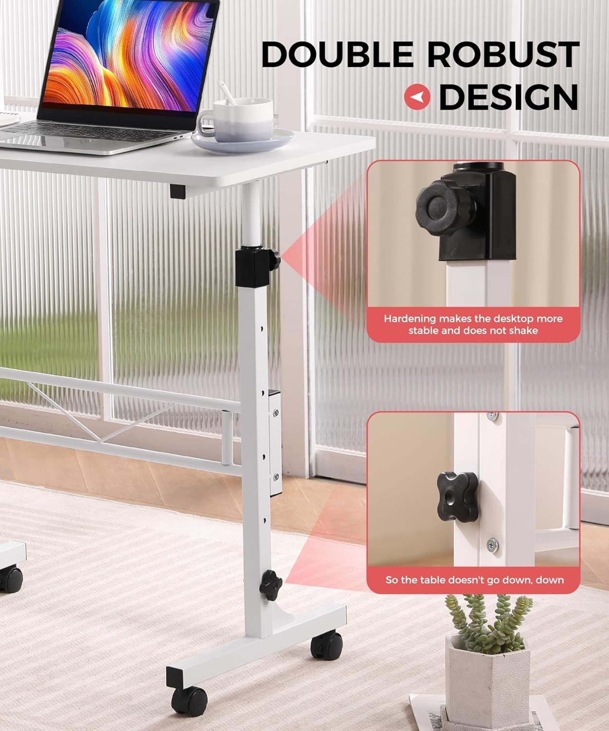Portable Adjustable Standing Desk on Wheels – Ergonomic Height 27-43.5″