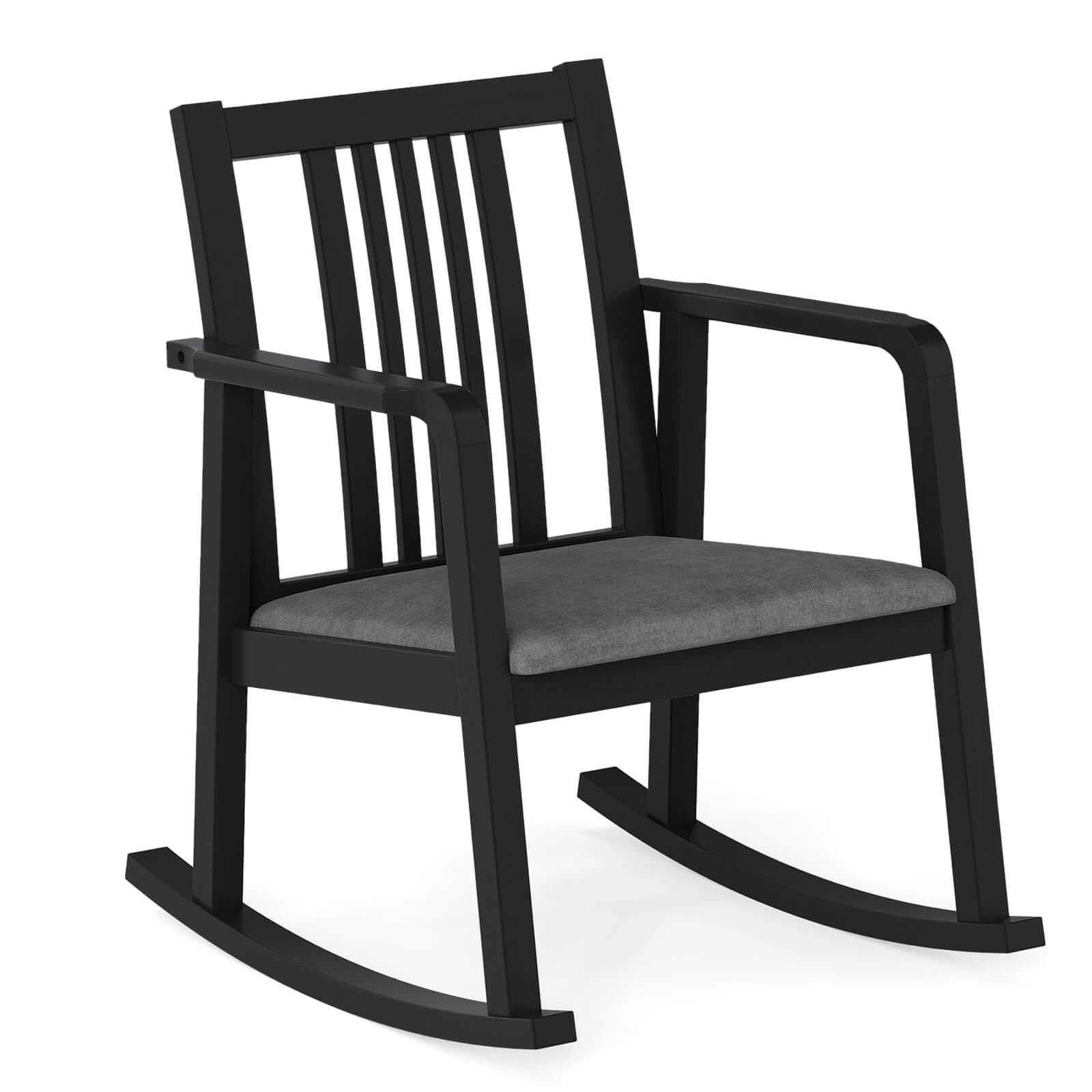 Rocking Chair w/Cushioned Seat, Slatted Back & Curved Armrests for Living Room