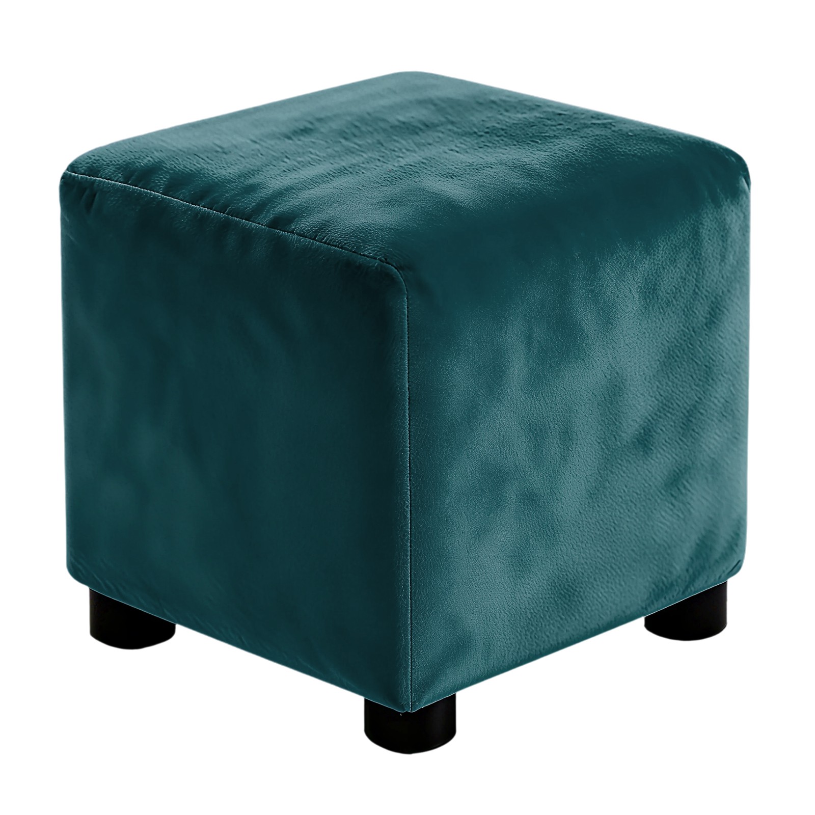 Small Dark Blue Square Footstool Slipcover Plush Foot Stool Protector Cover