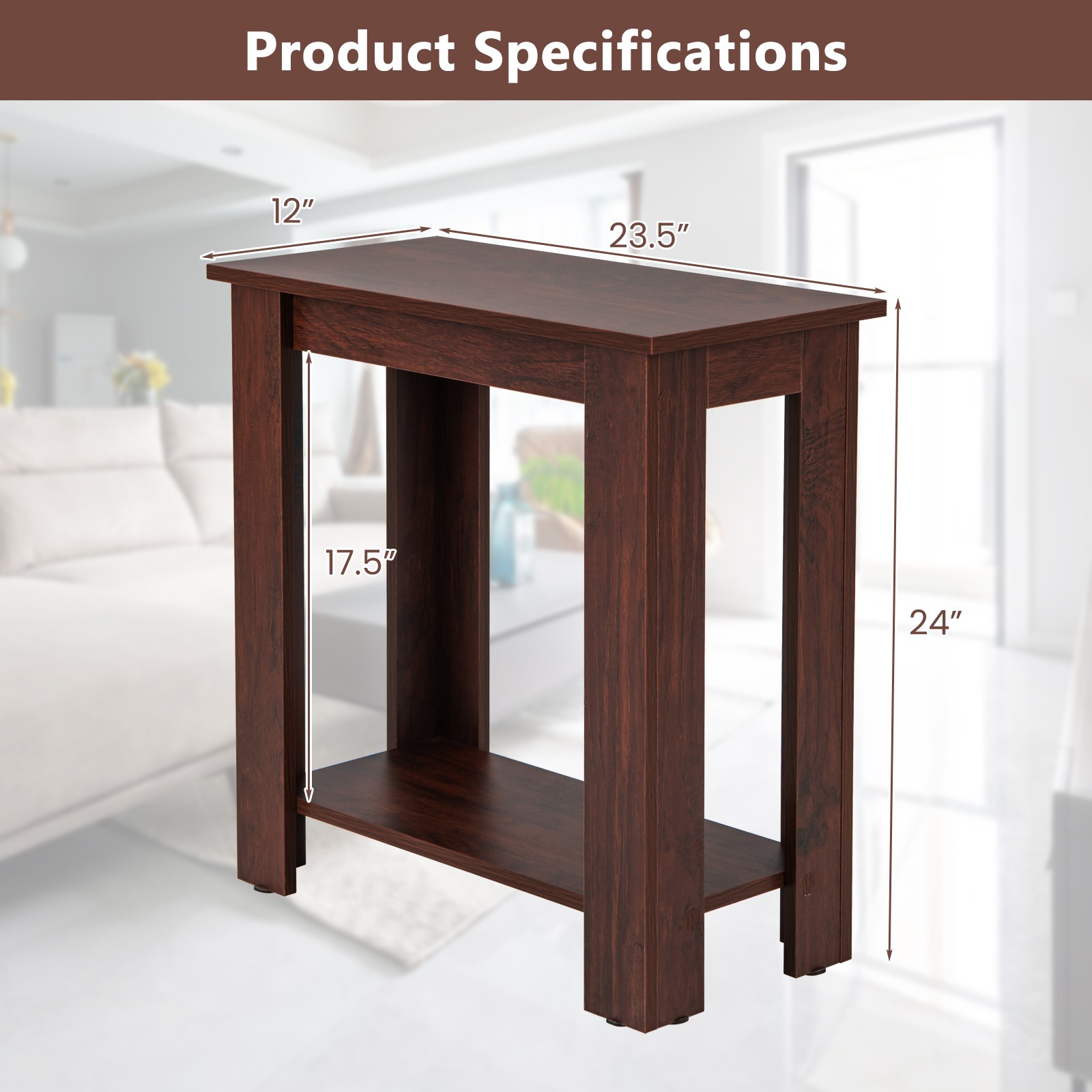 2-Tier End Table Sofa Bedside Table Compact Nightstand w/ Storage Shelf Espresso