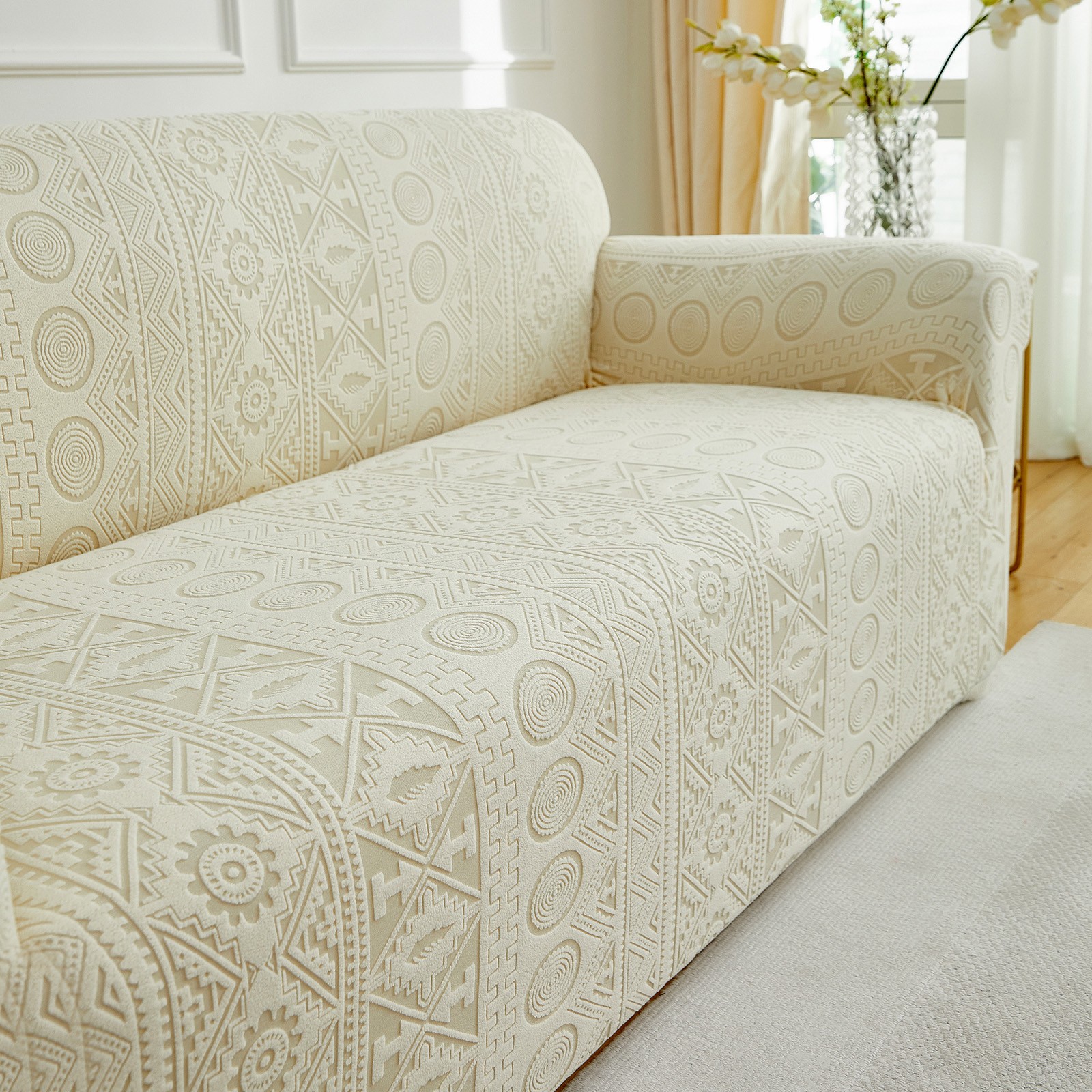Spandex Jacquard Sofa Slipcover 1/2/3/4 Seater Stretch Sofa Cover Full Coverage