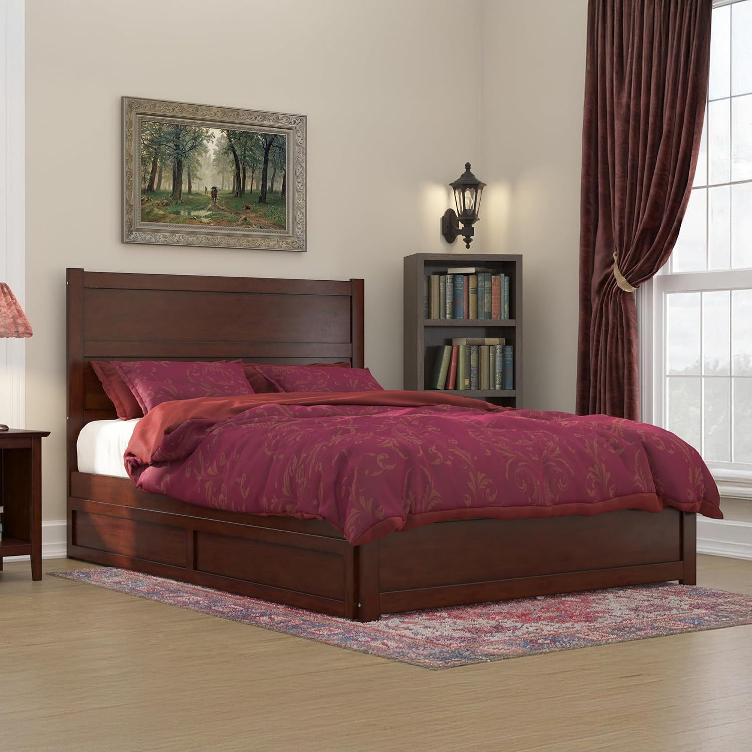 Noho Queen Platform Bed & Twin XL Trundle with Footboard – Walnut Finish