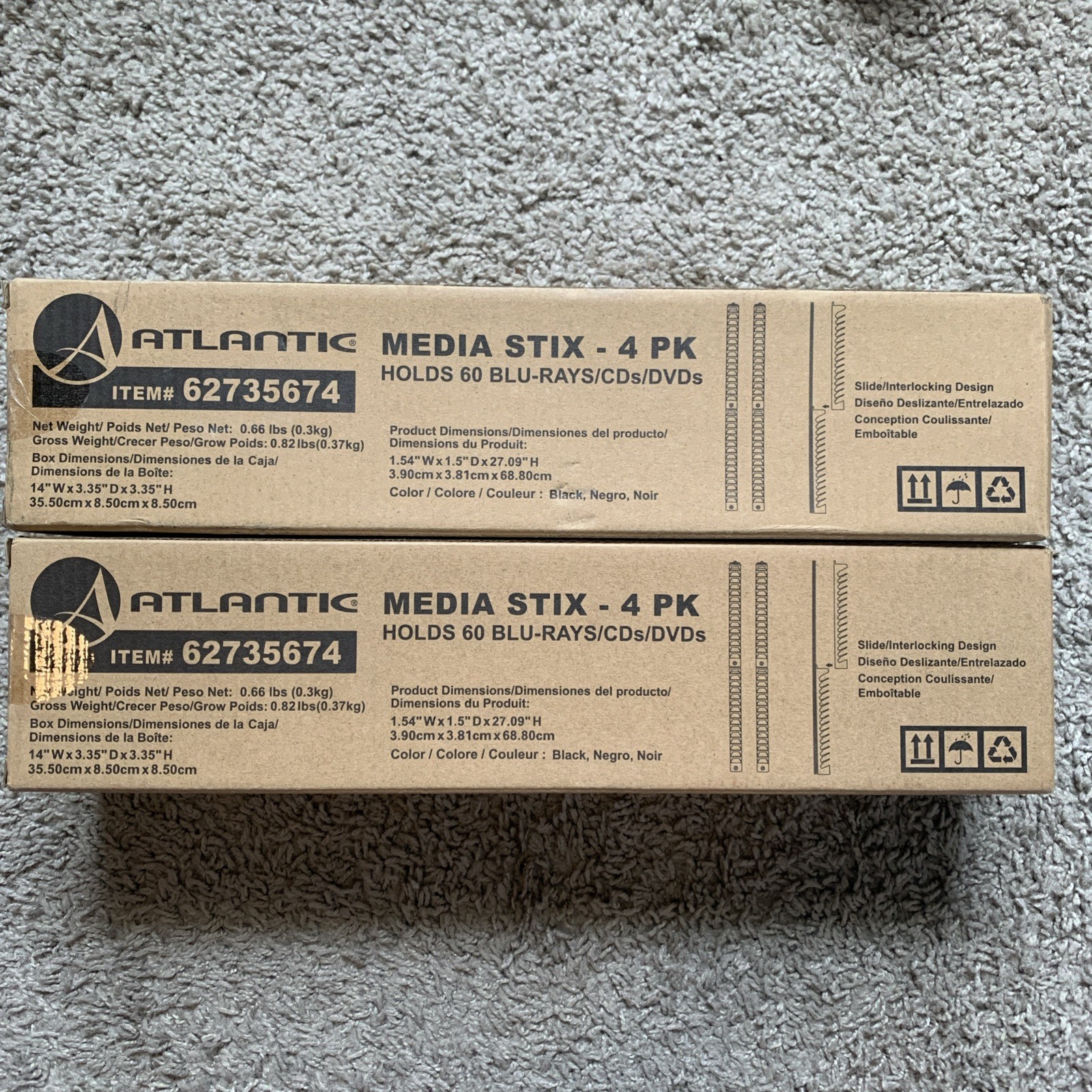 Lot of 2 Atlantic Media Stix for DVDs, CDs Storage Wall Mount 4 Pack Sealed New