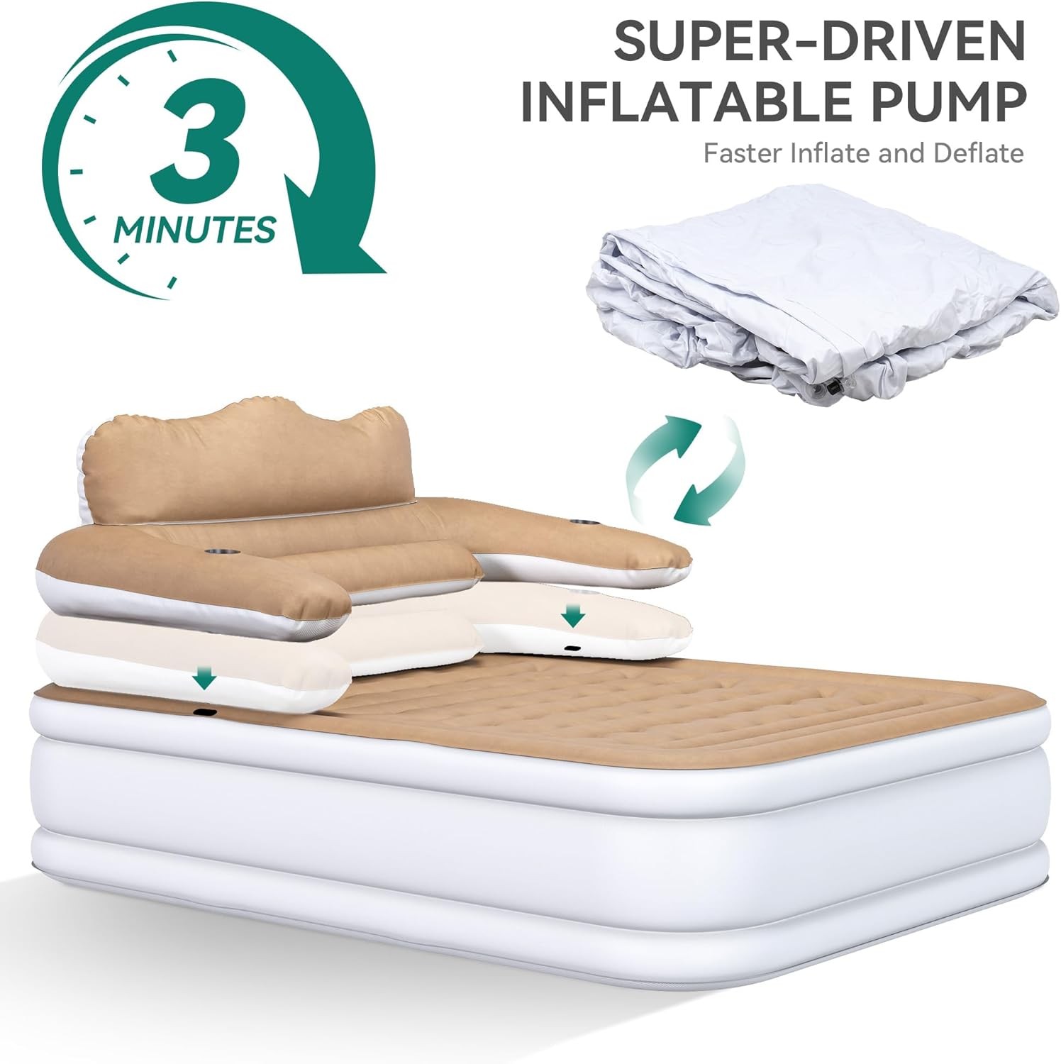 Full XL Air Mattress with Headboard & Pump – 18″ Inflatable Bed for Home & Campi