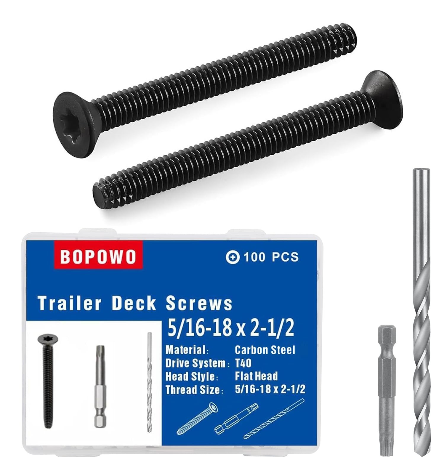 100 Qty 5/16-18 x 2-1/2″ Flat Head Thread Cutting Trailer Deck Screws Black P…