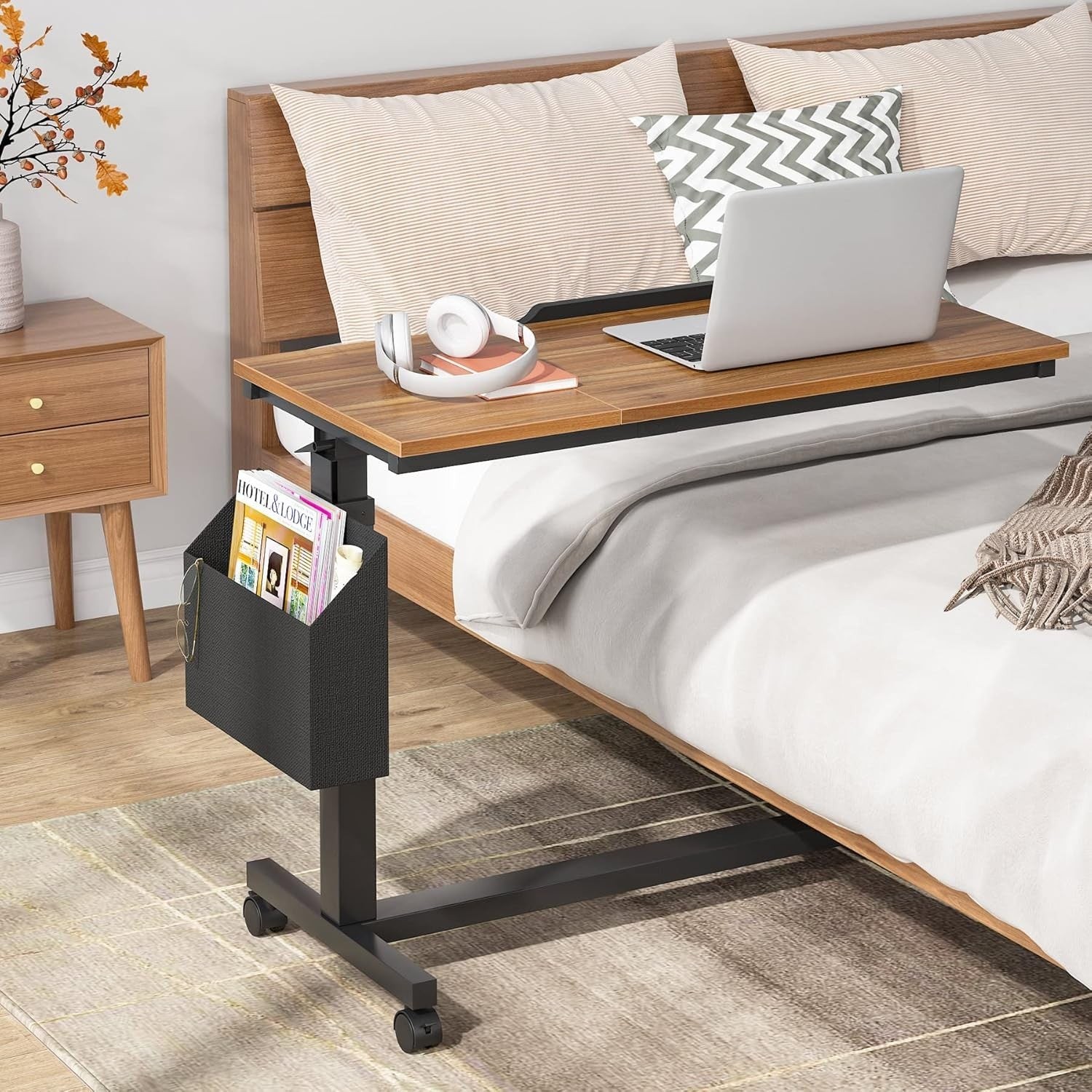Mobile C Table, Height Adjustable End Table Sofa Snack Table