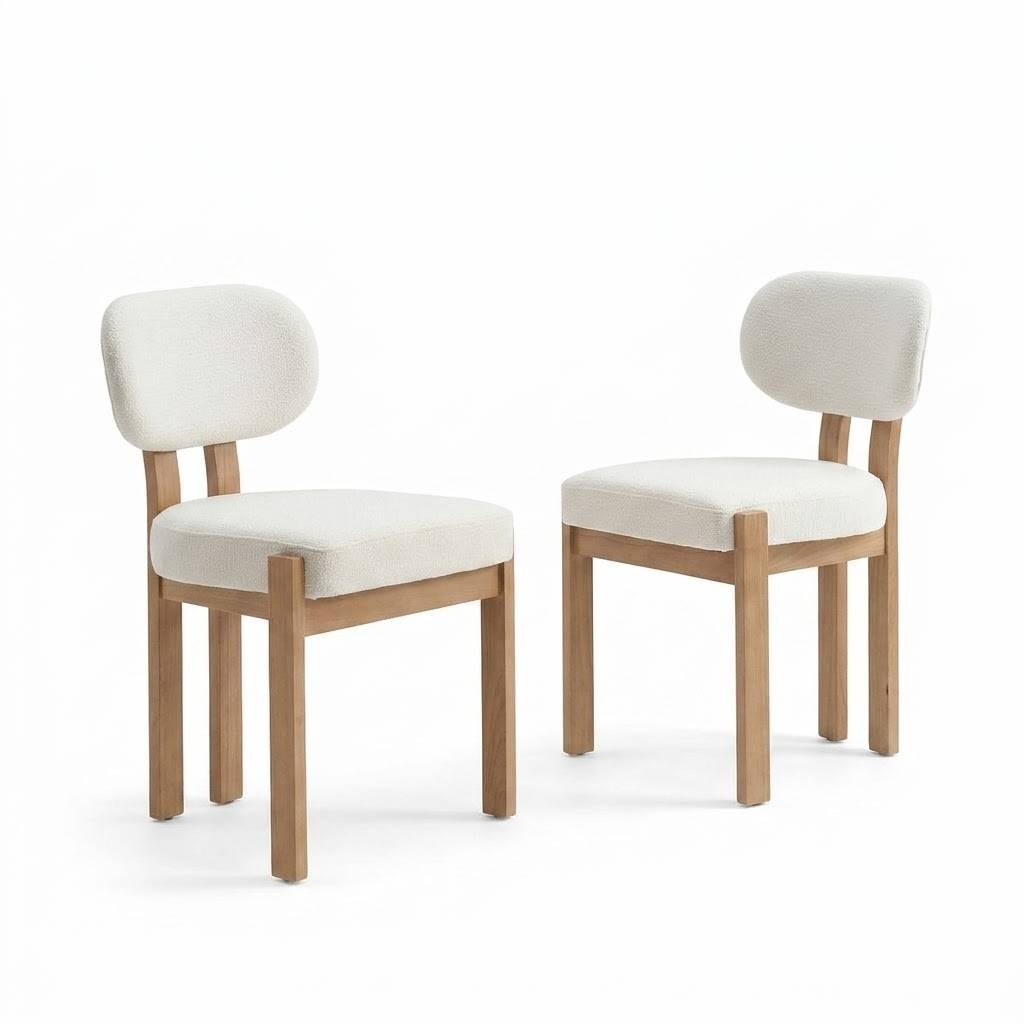 Set of 2 Upholstered Dining Room Chairs Farmhouse Chenille Wood Cane Legs Gray
