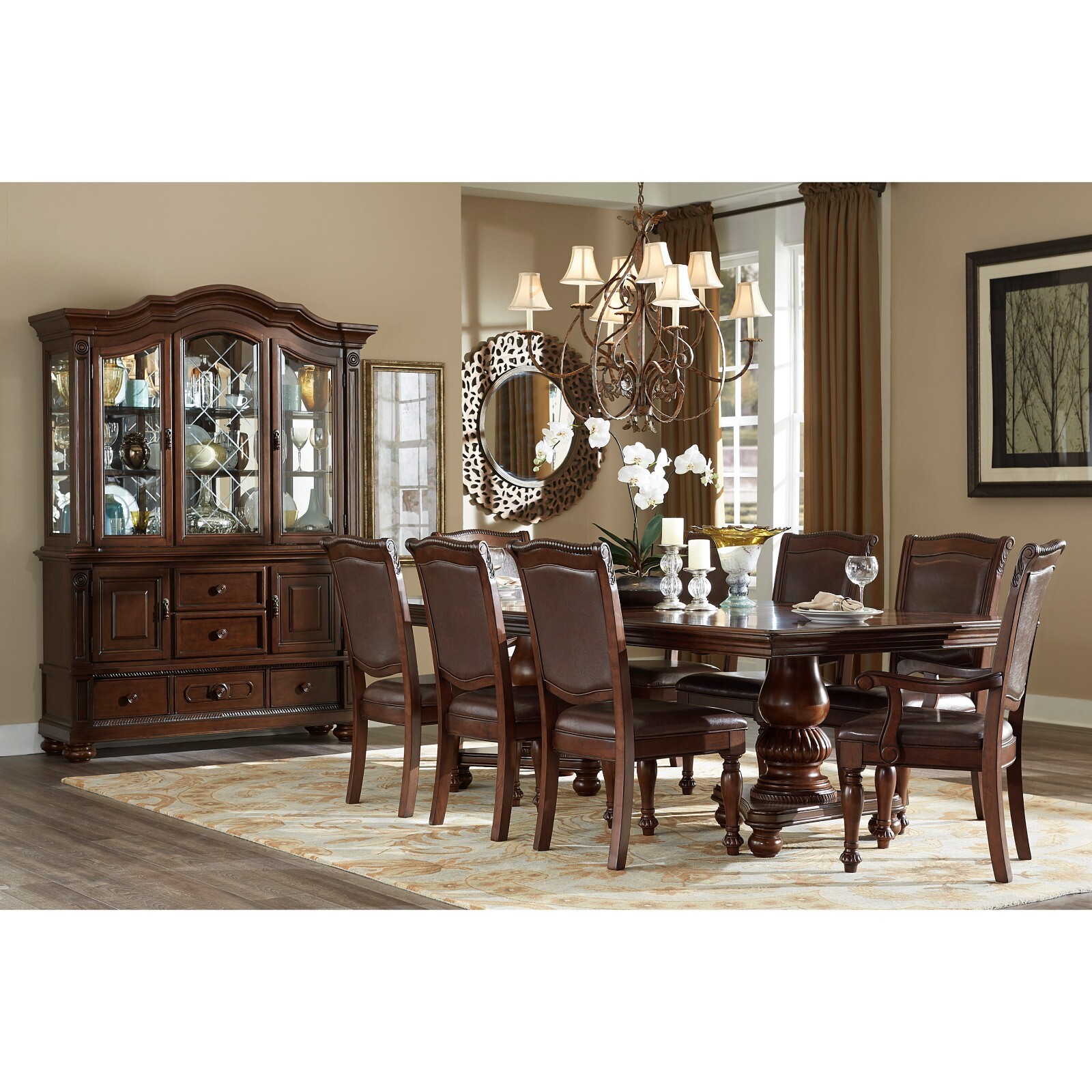 NEW Formal Dining Brown Cherry 79″-103″ Extendable Table & Chairs Traditional