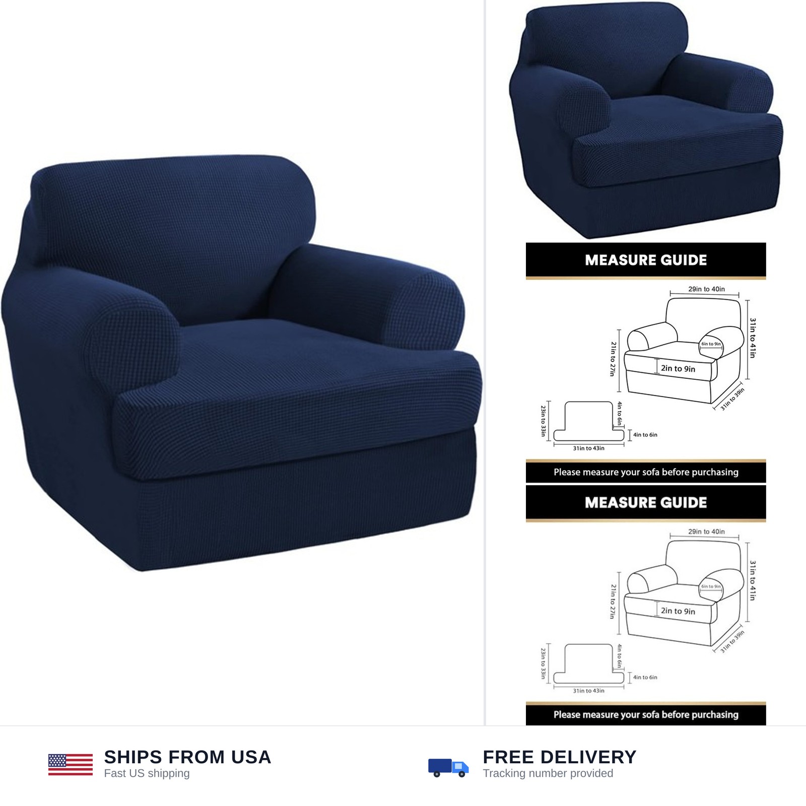 2 Pieces Armchair Slipcover Stretch Couch Covers for T Cushion Chair Slipcove…