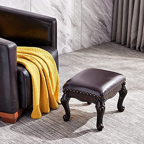 Shoe Changing Stool Microfiber Leather Wooden Foot Shoe Stool Black-brown