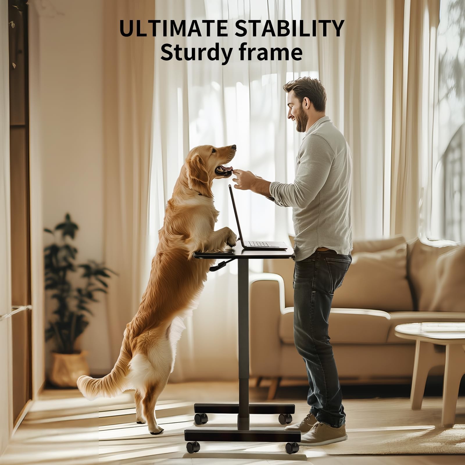 Rolling Standing Desk with Lockable Wheels Adjustable Height Brown/White/Black