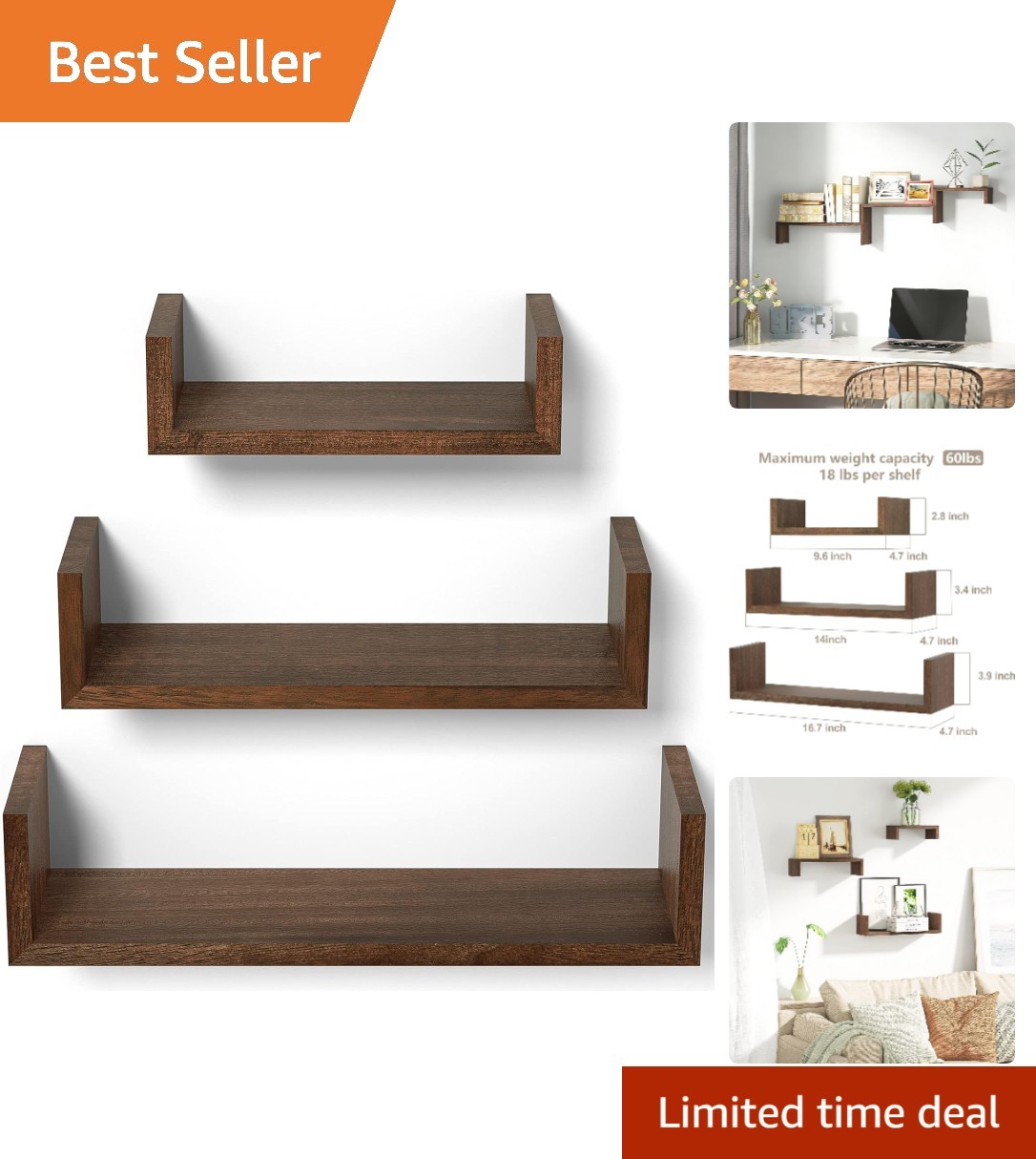 Space-Saving Wall-Mounted Shelves Set of 3 – Easy to Install and Elegance