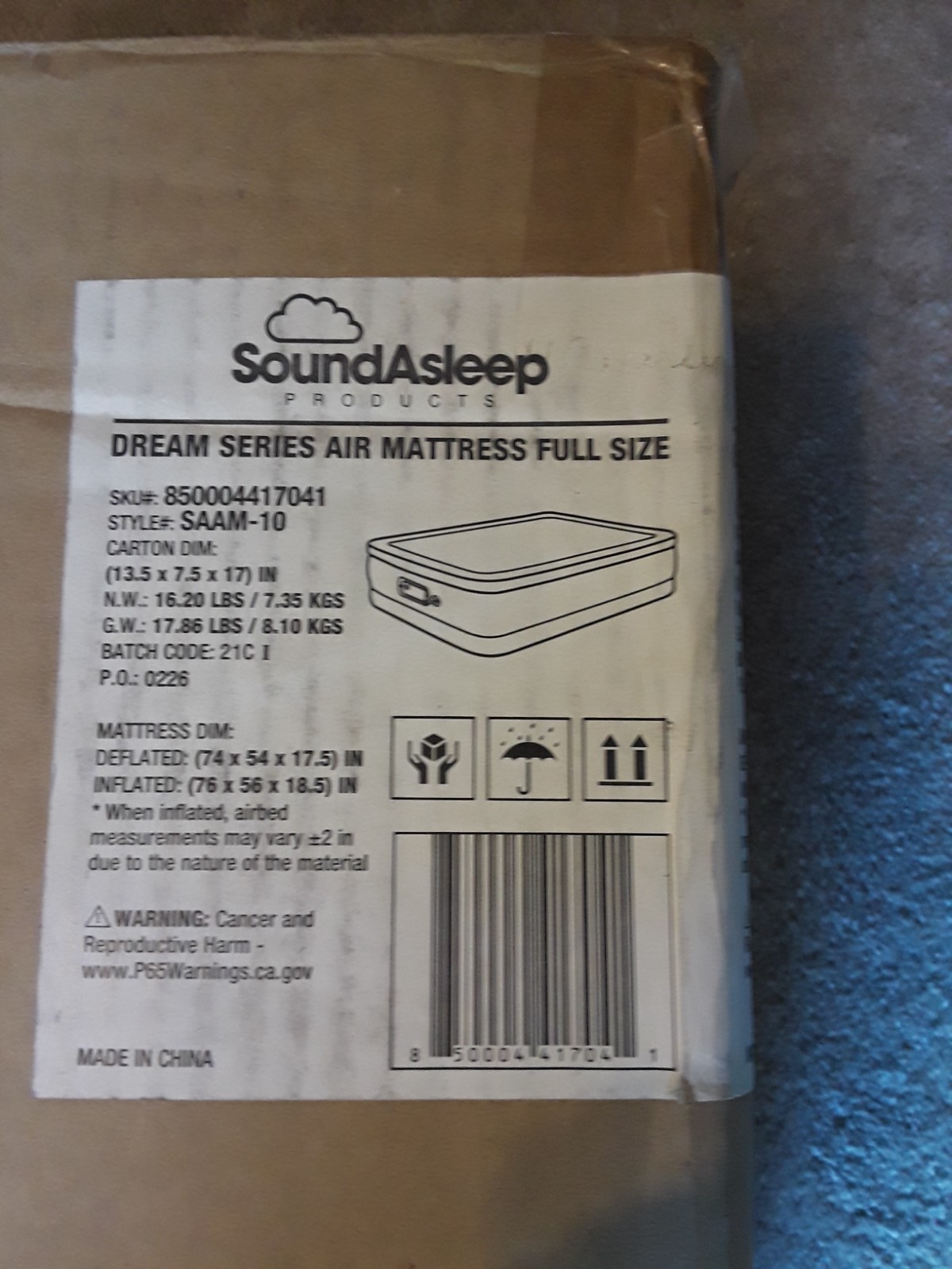 SoundAsleep : Air Mattress Measures 76 x 56 x 18.5
