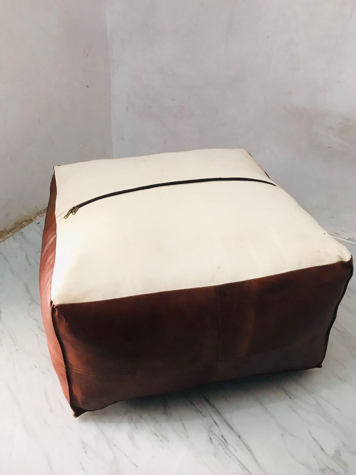 New Boho Unstuffed 30” Handmade Pouf Brown For Home Decore Pouffe Leather