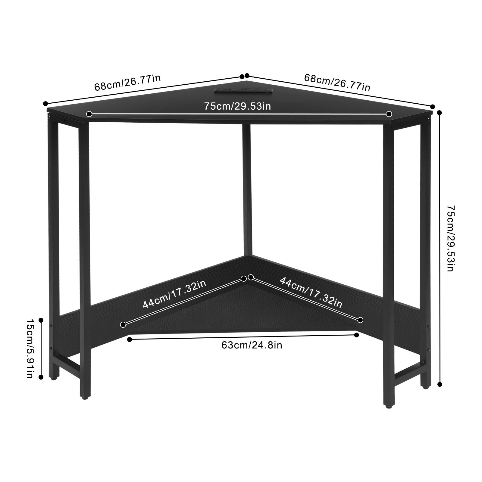 Triangle Corner Computer Desk Home Office Desk Laptop Work Table with Outlets