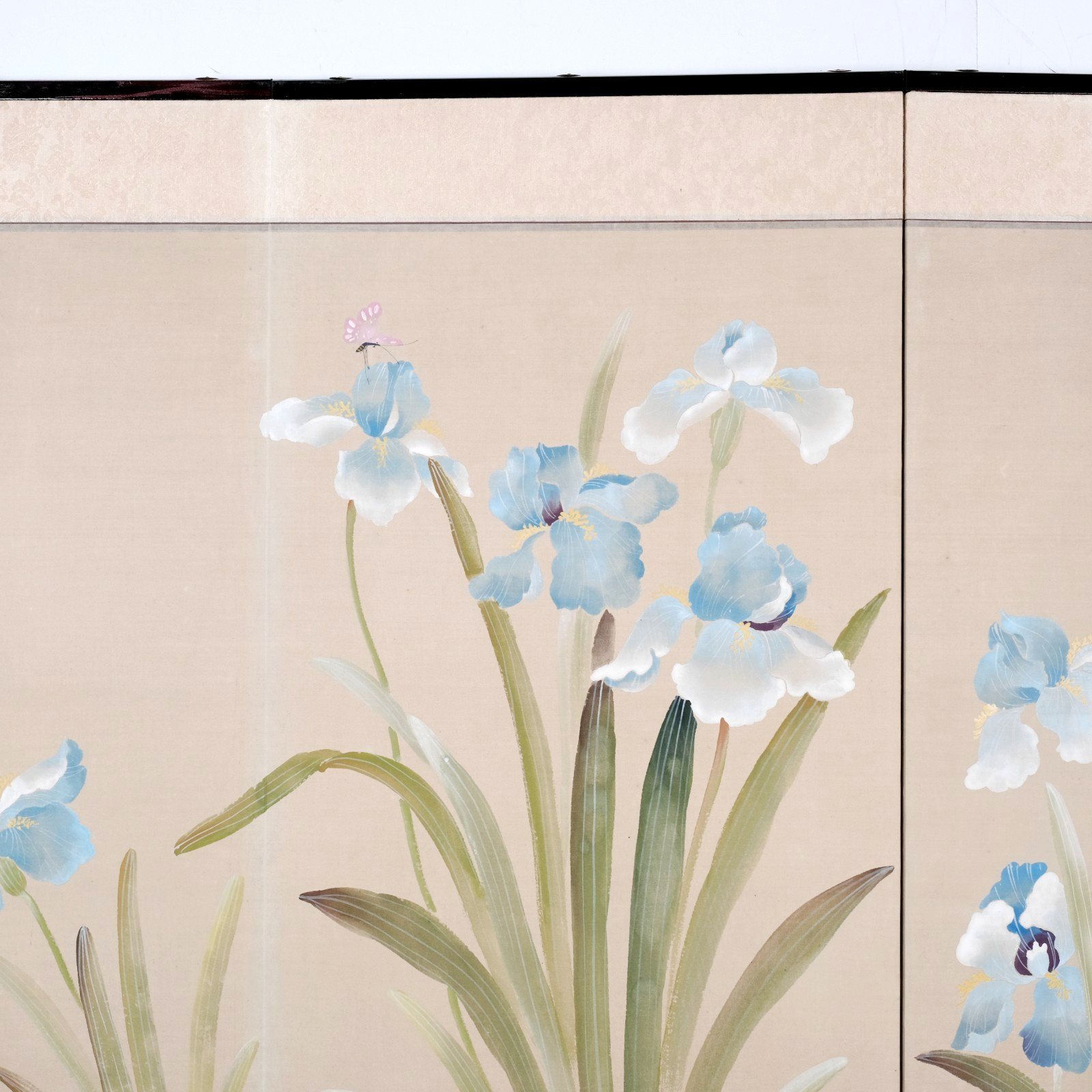 Japanese Byobu “Blue & White Irises” 4-Panel Folding Screen Very Good+ condition