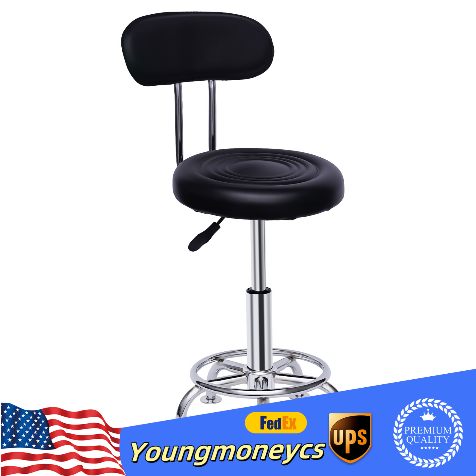 Garage WorkShop Stool Bench Mechanics Swivel Chair Height-Adjustable Seat Black