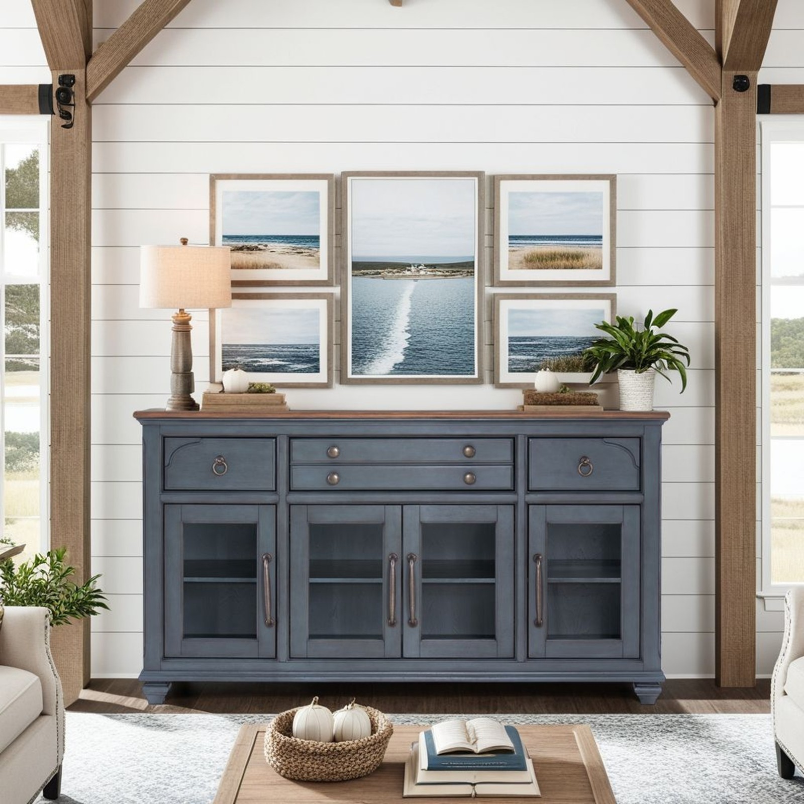 Americana Buffet Server Cabinet, No Assembly Required, Corduroy Blue Finish
