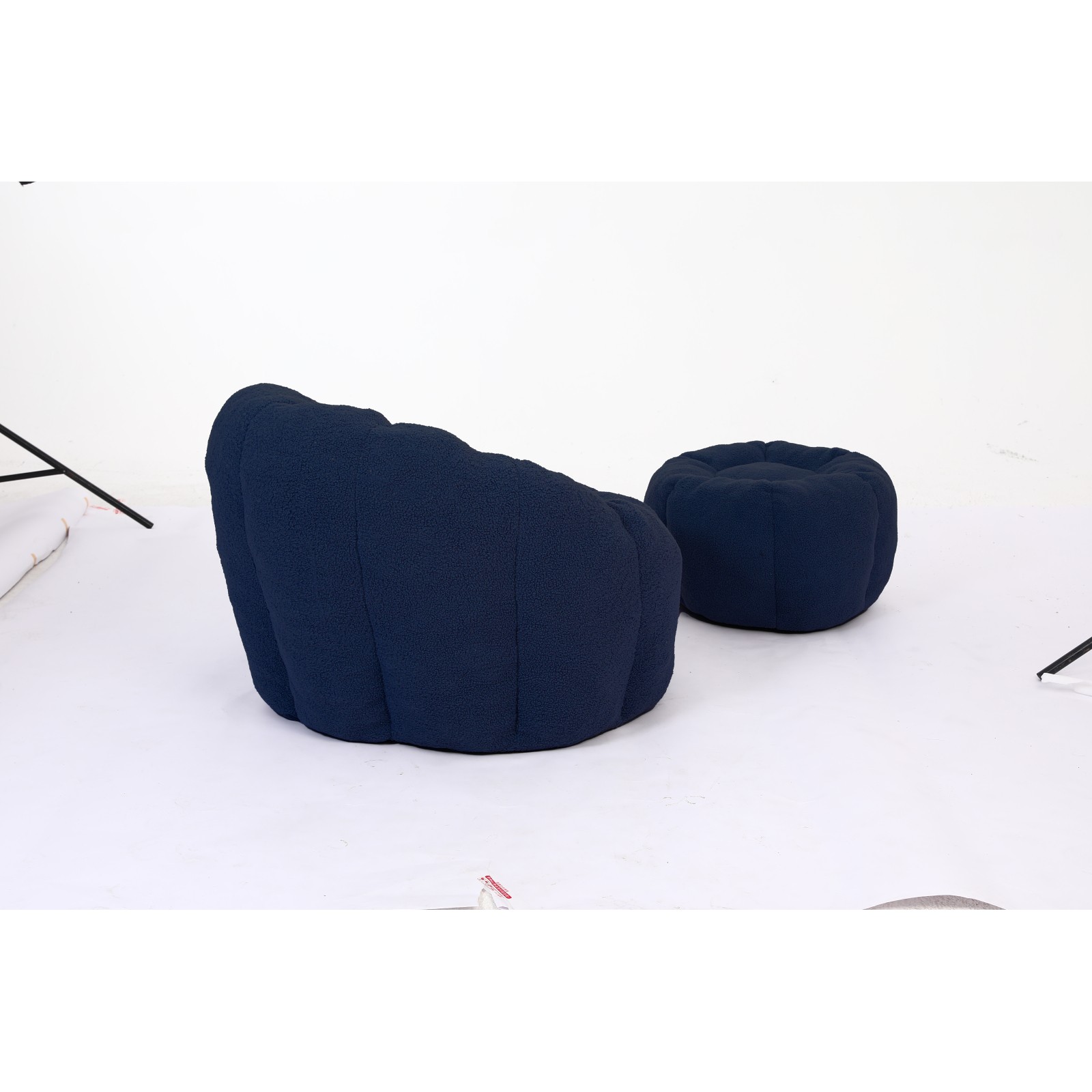 Giant Bean Bag Chair with Memory Foam Filler Dark Blue Teddy Fabric