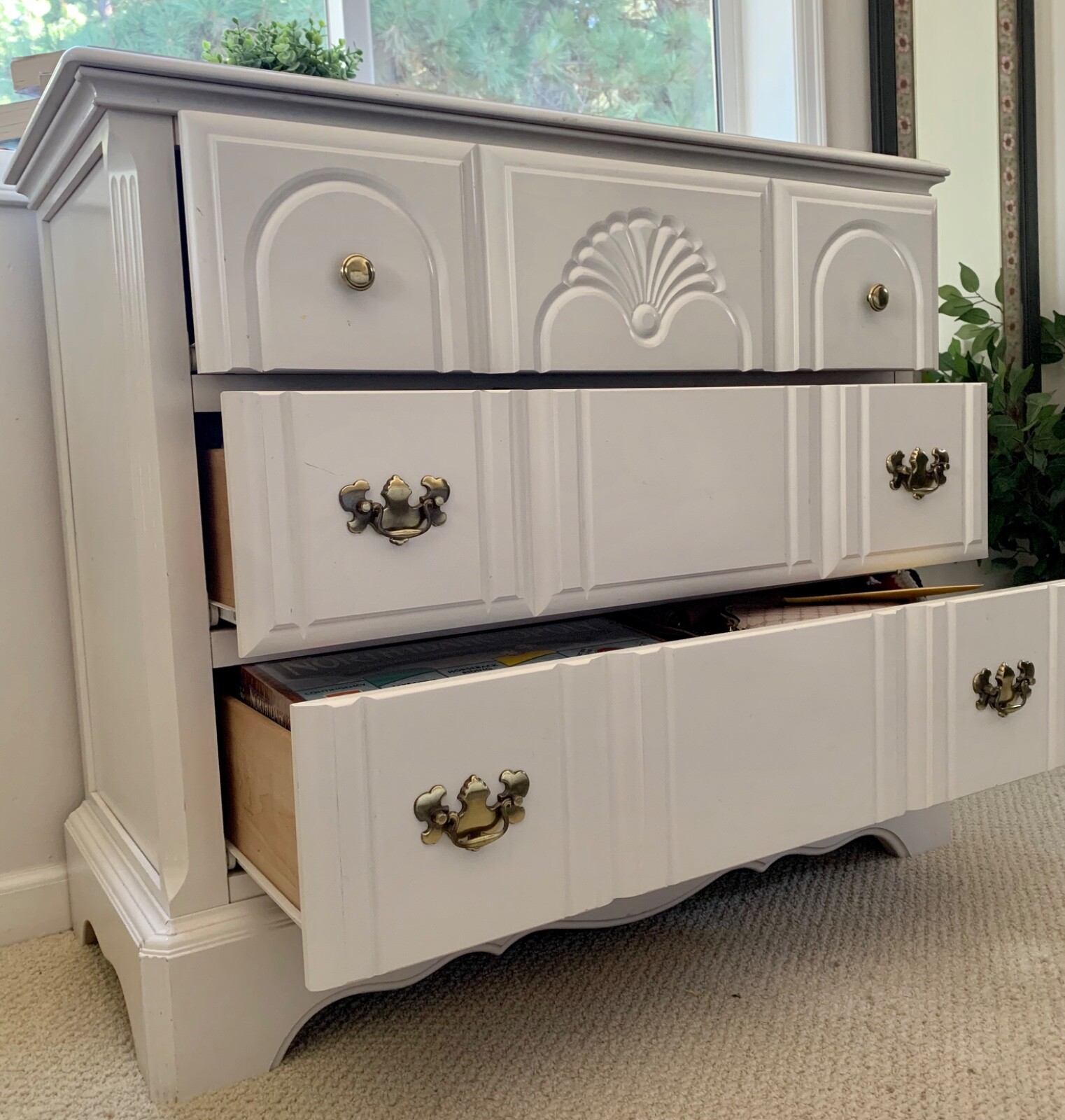 Dresser, used, 35” H, 41” L, 18”W, white, nothing broken, needs new paint. 