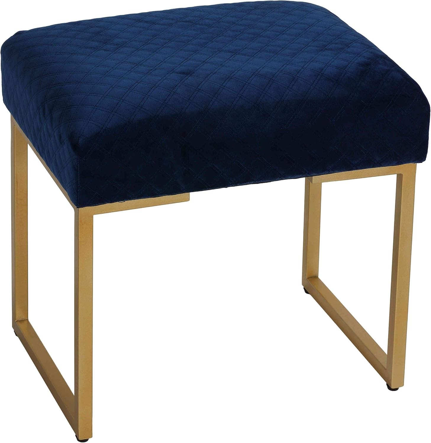Cortesi Home Allium Ottoman with Painted Gold Legs, 19 Wide, Blue Velvet