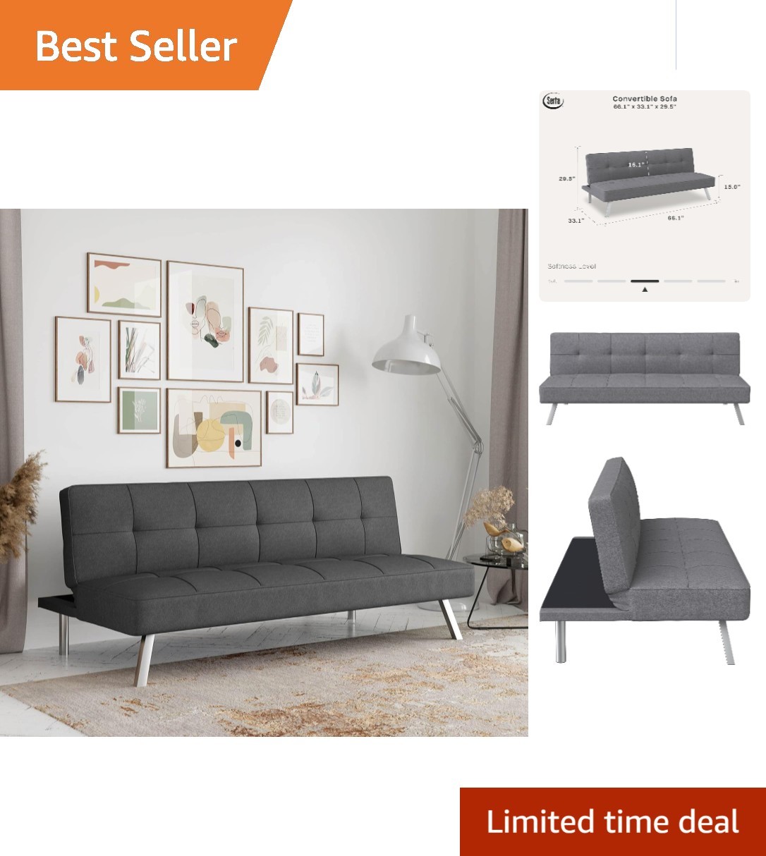 Luxurious Rane 66.1″ Futon with Tufted Back – Perfect for Guest Rooms