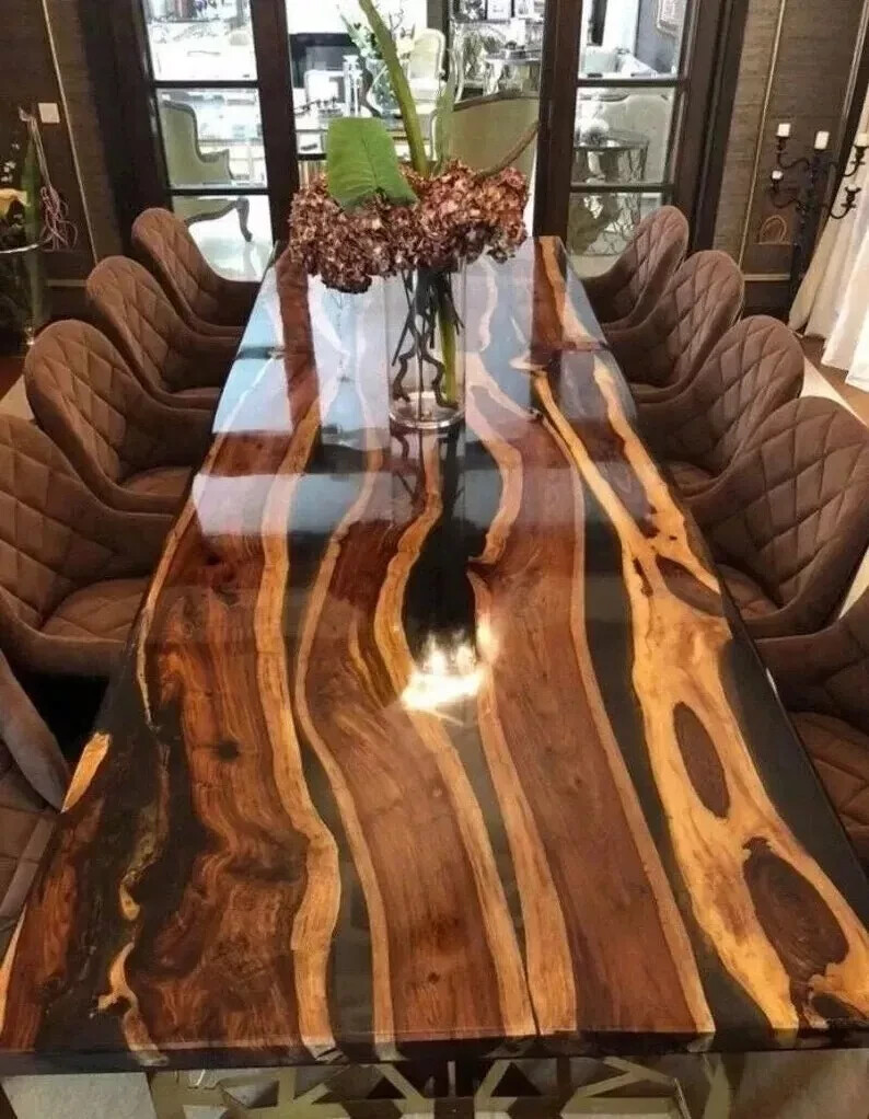 Black Epoxy Live Edge Wood Dining Center | Luxury dinning Table Top for Home De