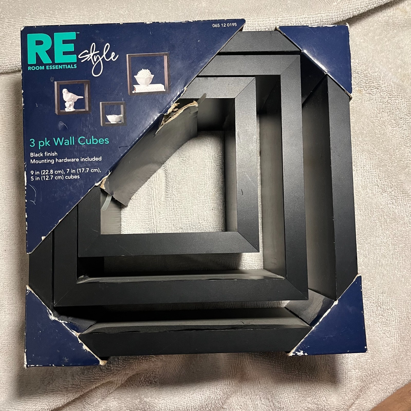 Room Essentials 3-Pack Wall Cubes – Black Finish – Brand New – Includes Hardware