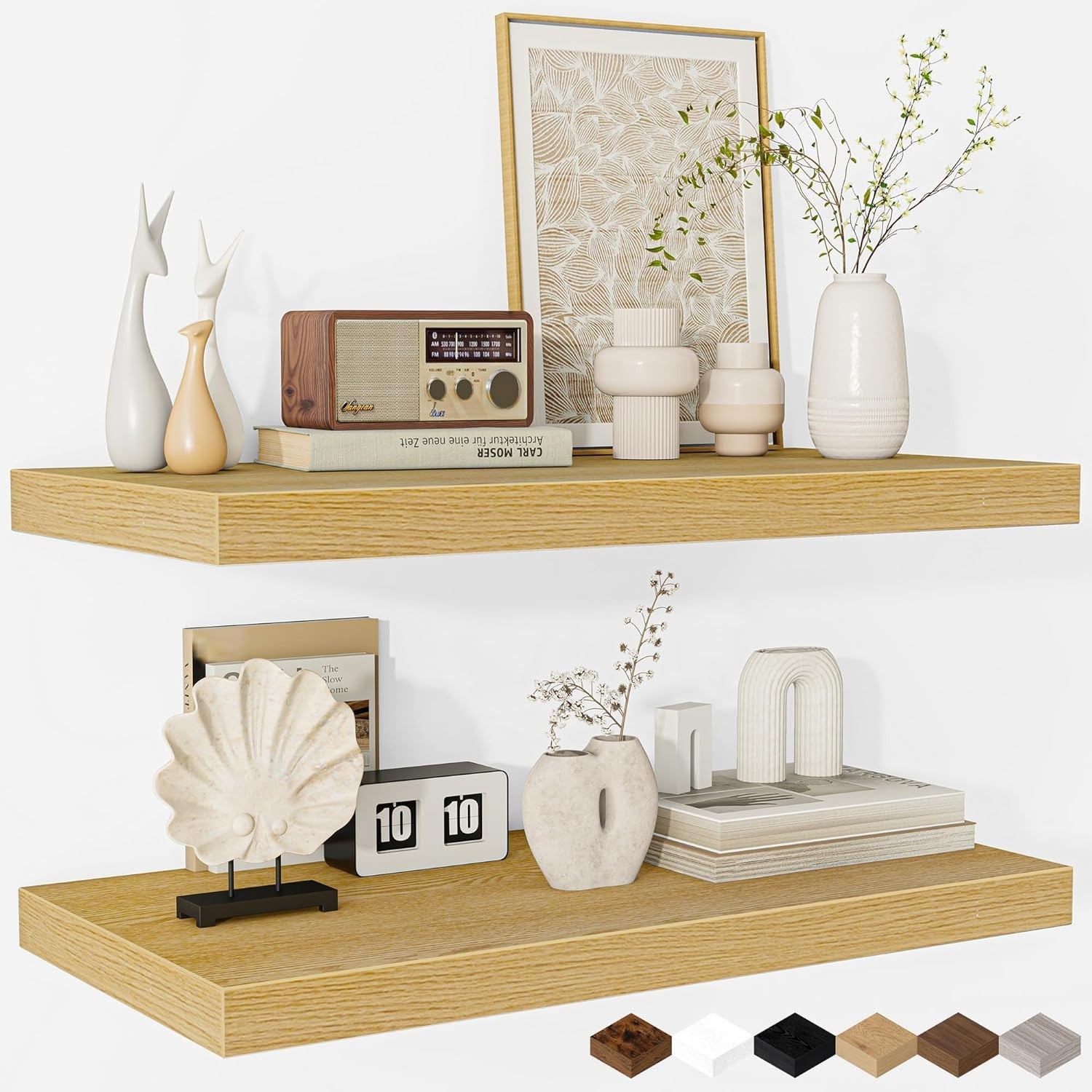 Floating Shelves – 2 Pack 24x12x1.5 Inch Deep Rustic Wooden Wall Shelves