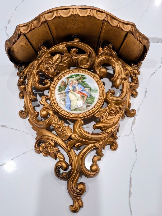 Hollywood Regency Style Plastic Wall Scrollwork Shelf Courting Couple Cameo