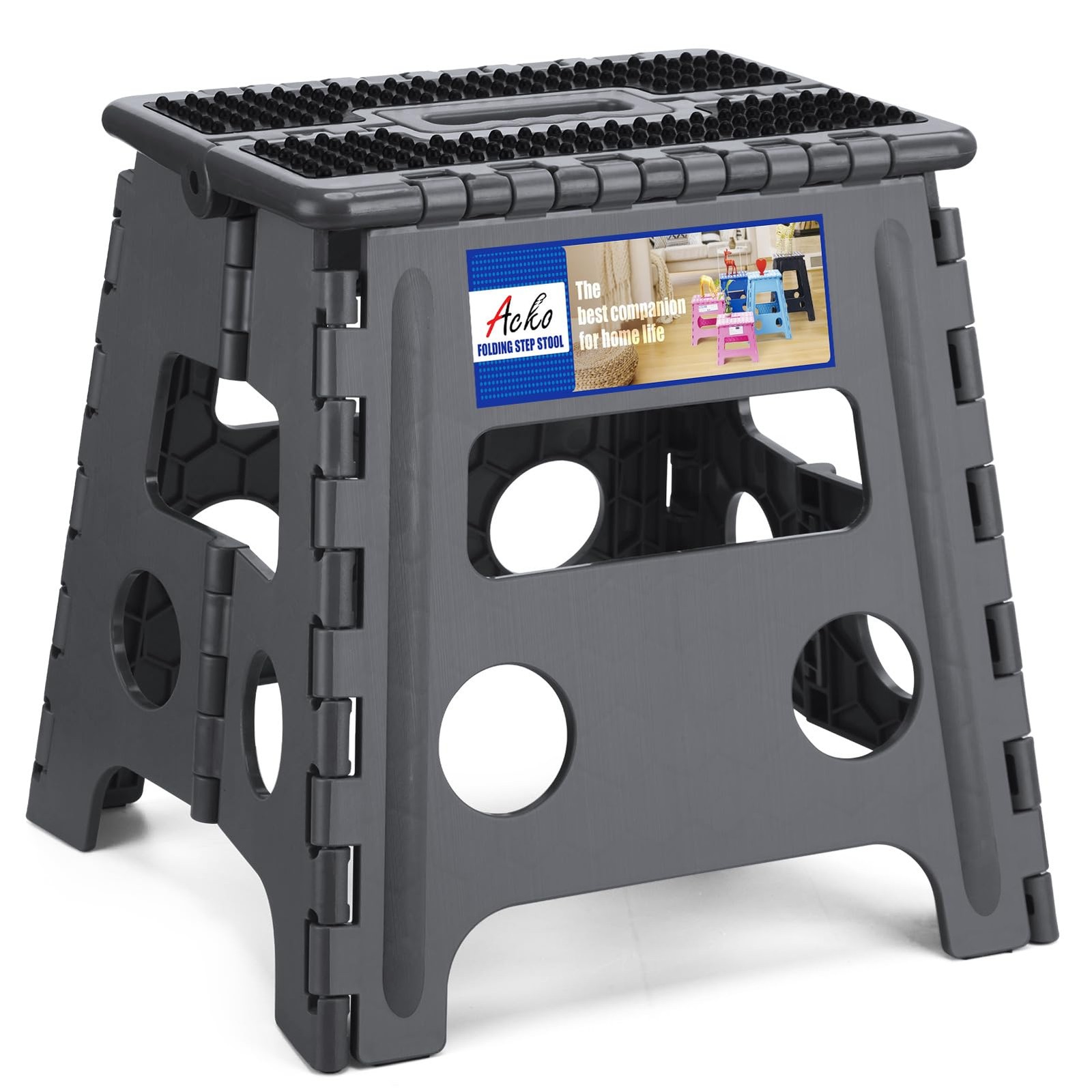 1 PC Folding Step Stool 13 Inch Heavy Duty Foldable 300 LB Dot Grey Plastic