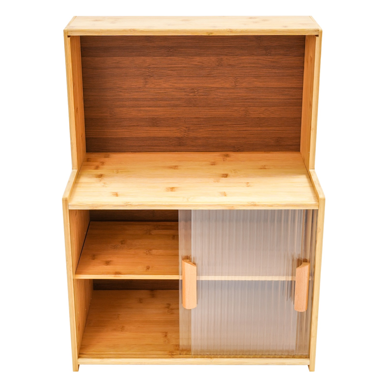 Log Color Kitchen Storage Cabinet W/sliding Doors Adjustable Tier Height Durable