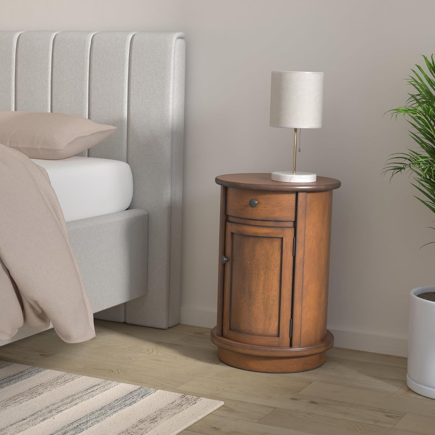 Side End Table Round Rustic Wood Frame Nightstand Storage Drawer Display Decor