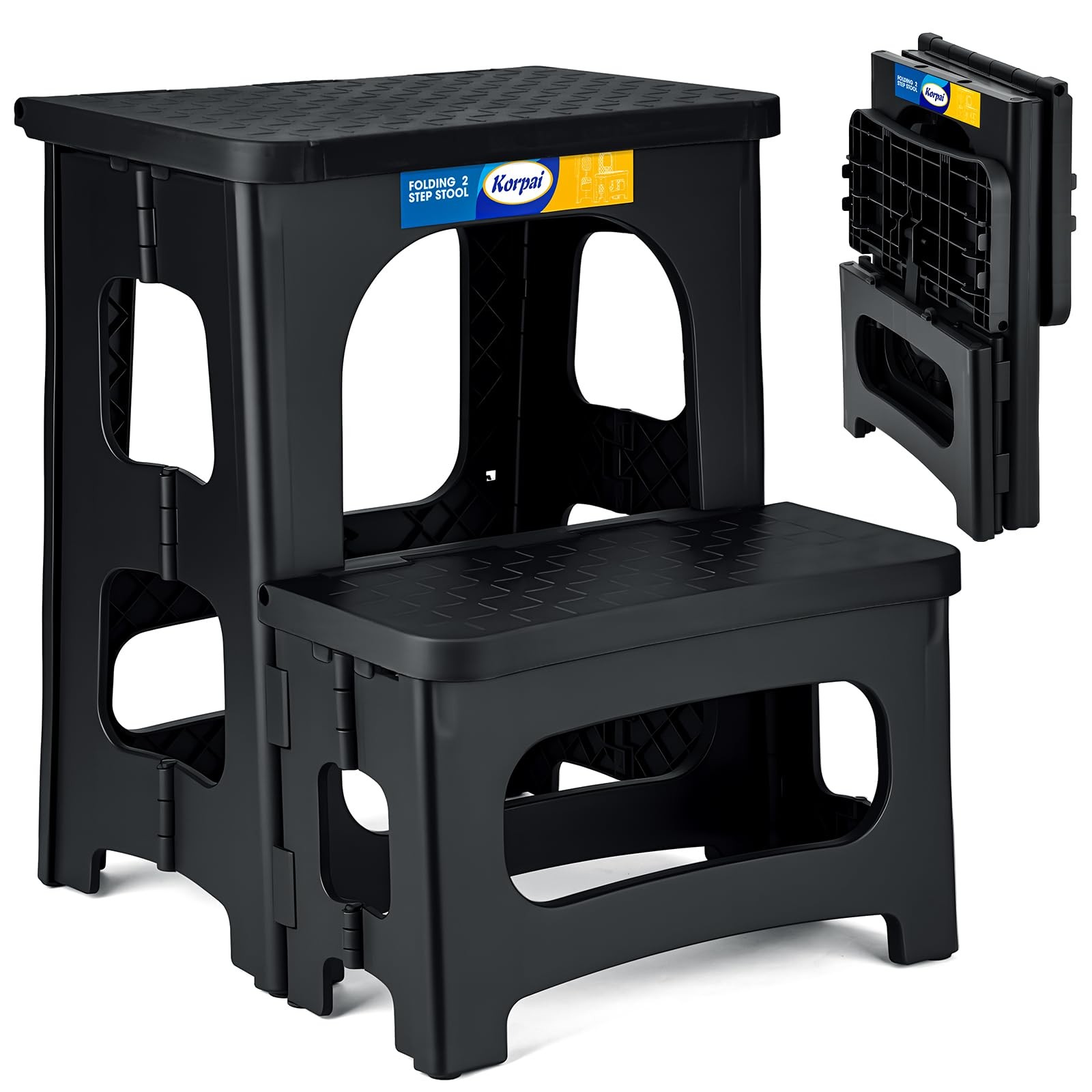 Black Folding 2 Step Stool 8 And 17 Inch Dual Height 250 Lbs Dorm Bed Desk