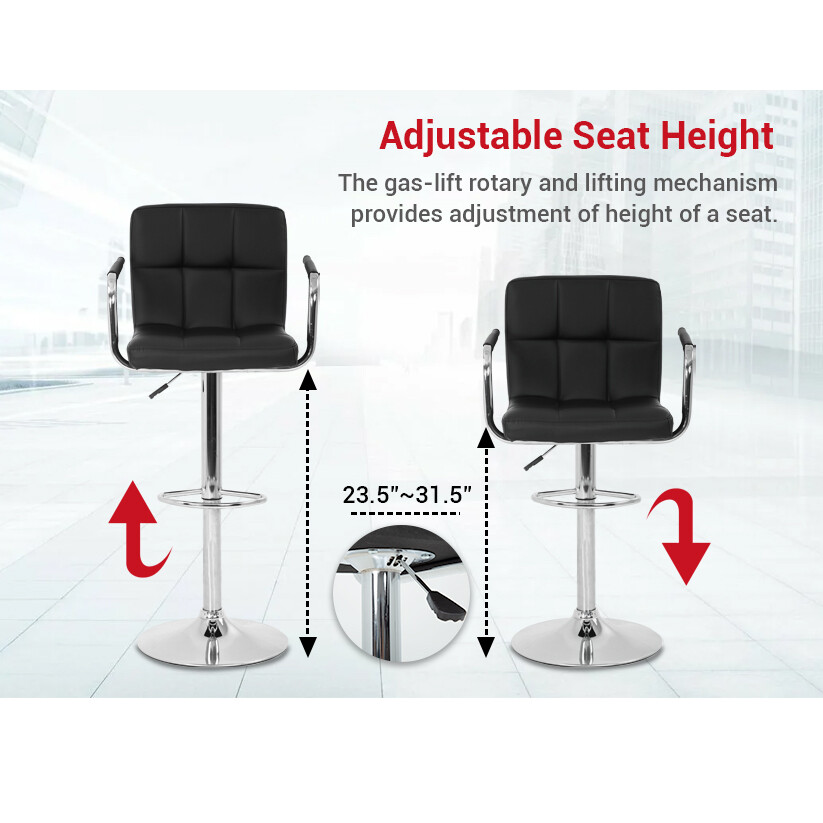Bar Stool Set of 2 PU Leather Metal Chairs Counter Height Swivel Adjustable