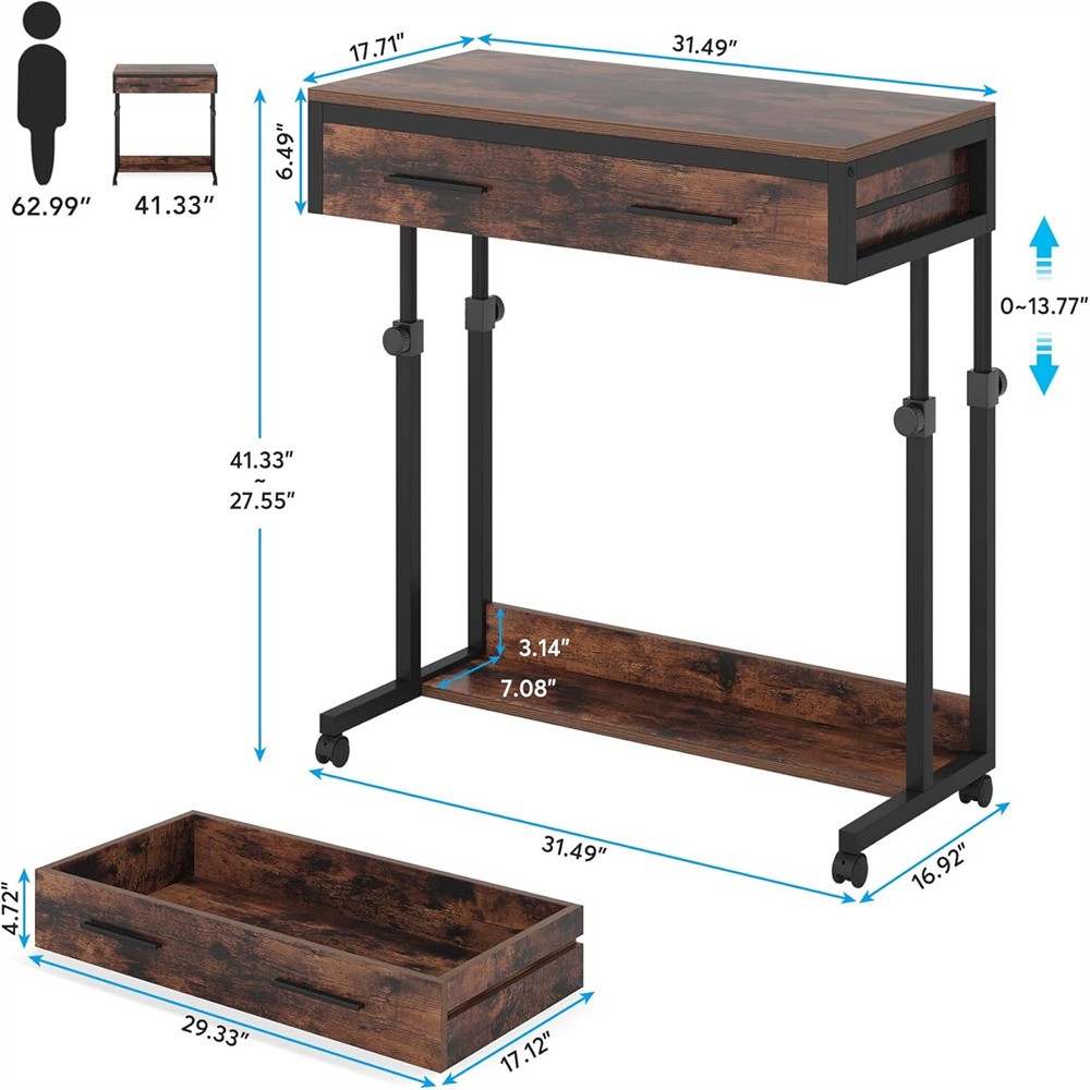 Side Table Compact Computer Desk Versatile Adjustable Rolling Table