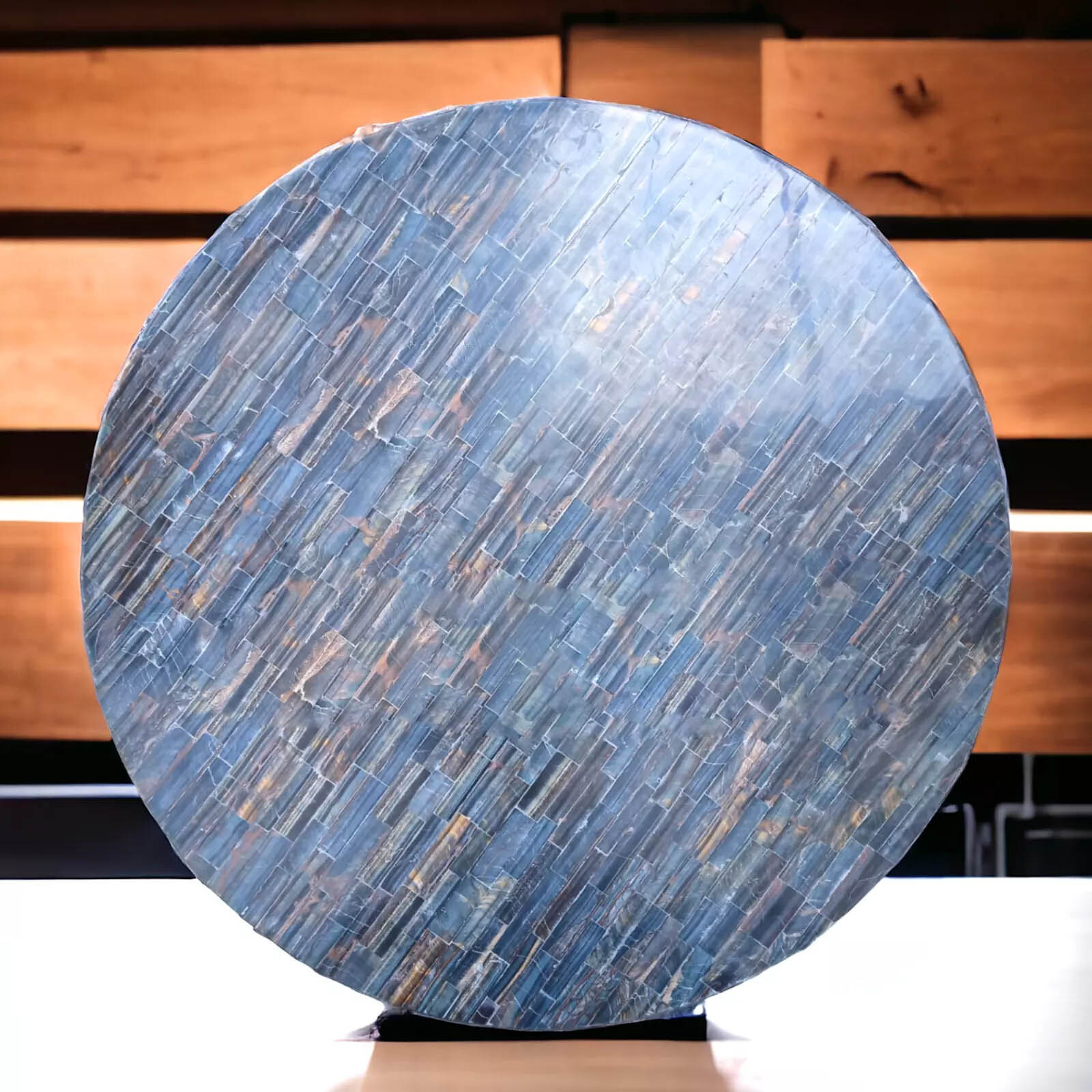 18″ Round Tiger Eye Coffee Table Random Gemstone Handmade Arts Furniture Decors