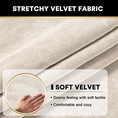 Stretch Velvet Couch Cushion Covers 3 Pack Ivory 19.6-29.5 Inch Washable For