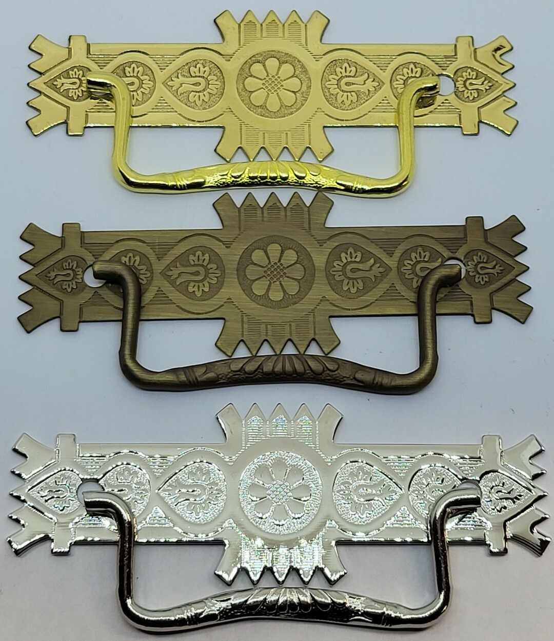 Large & Small Eastlake Victorian Style Stamped Brass Drawer Pull antique handle
