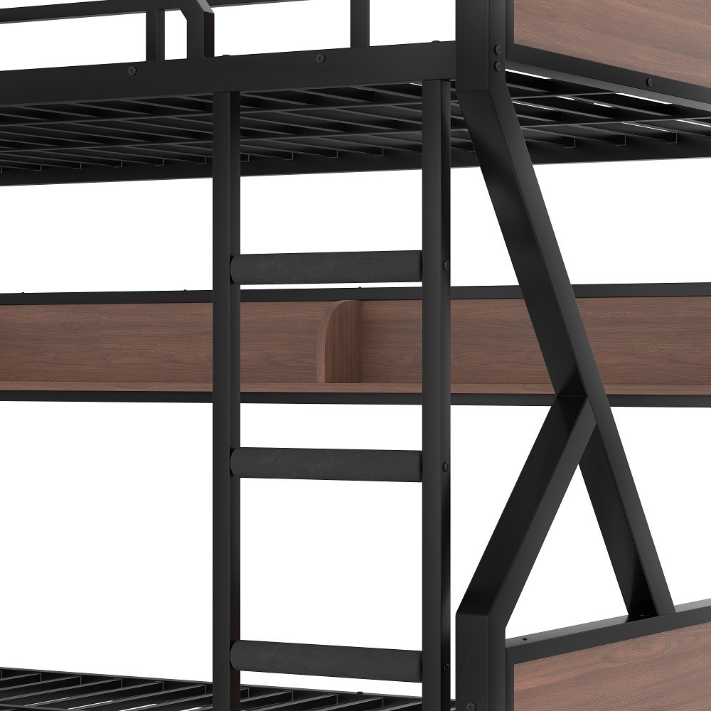 Queen Over Queen Bunk Bed with Storage, LED Lighting, Quiet Metal Frame