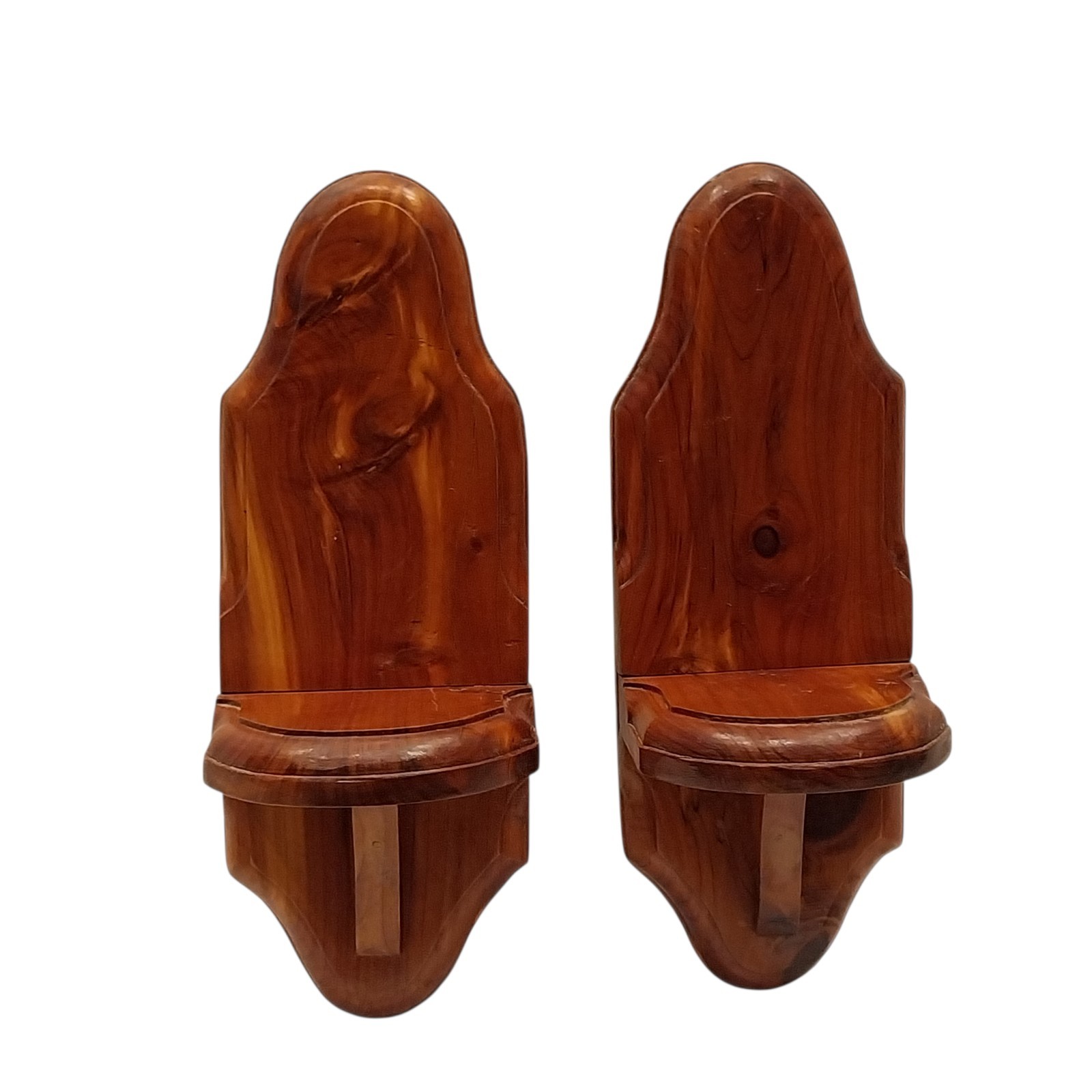 Vtg Pair of Wood Wall Sconce Shelf Candle Knick Knacks Display 11.25″ H Country