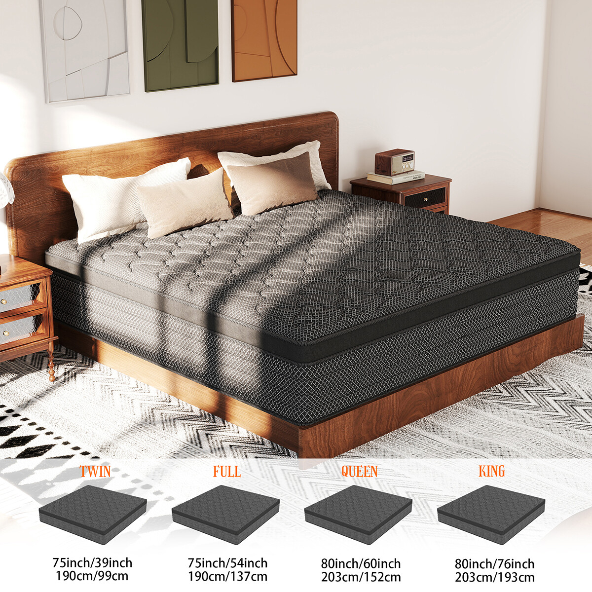 12″ 14″ Gel Memory Foam Mattress Hybrid Spring Twin Full Queen King Bed In A Box