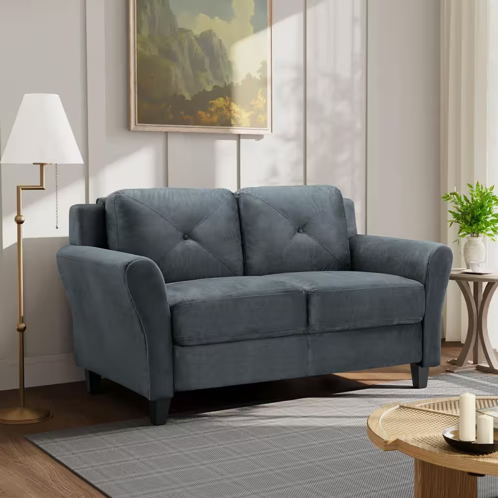 Harvard 58 In. Dark Gray Microfiber 2-Seat Loveseat with round Arms