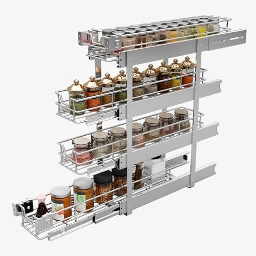 4-Tier 5″ W x 21″ D Narrow Pull Out Cabinet Organizer, Roll out 4 tier-5-21in