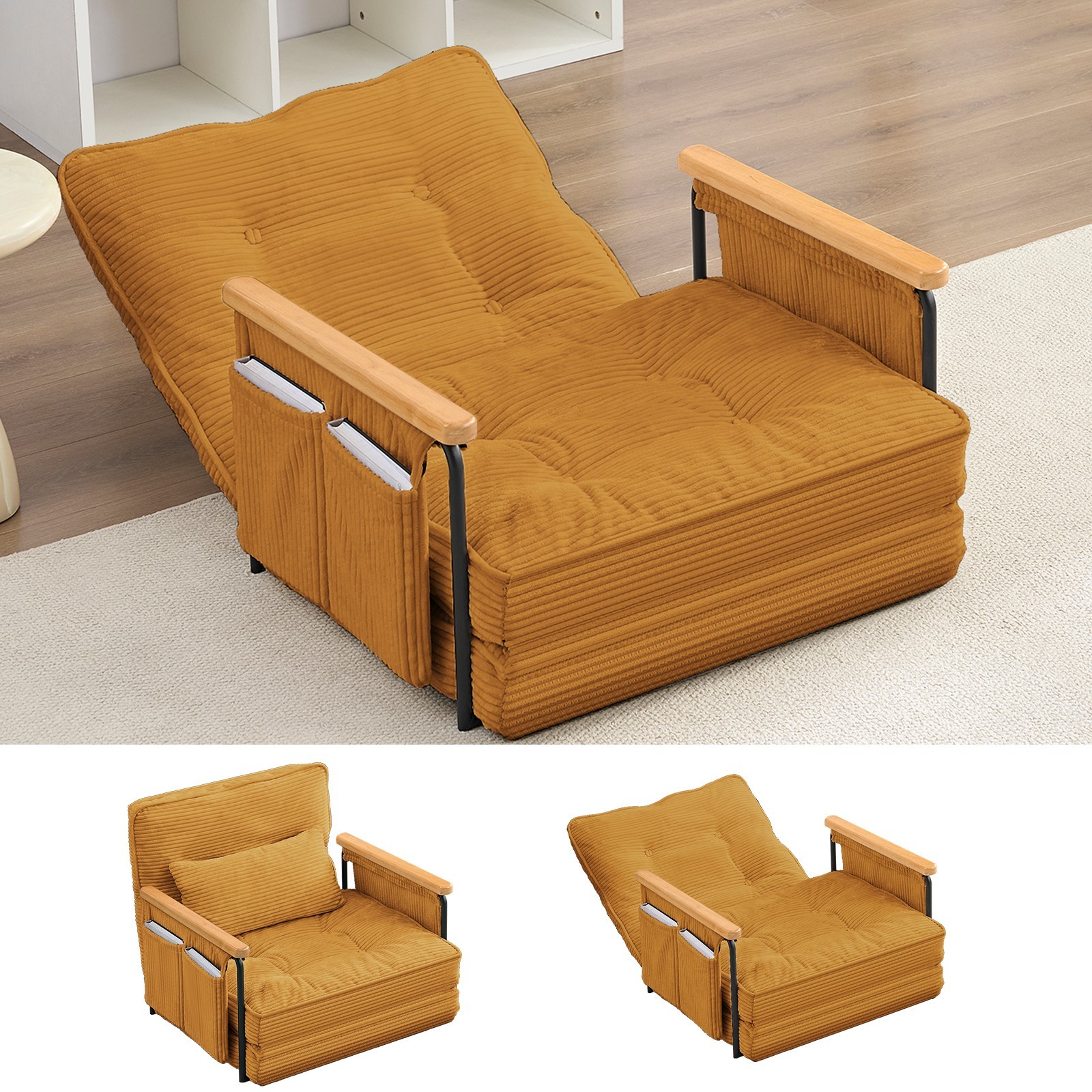 Zafly Sofa Bed Couch Sleeper Convertible Fold-Out Bed Couch With Side Pockets