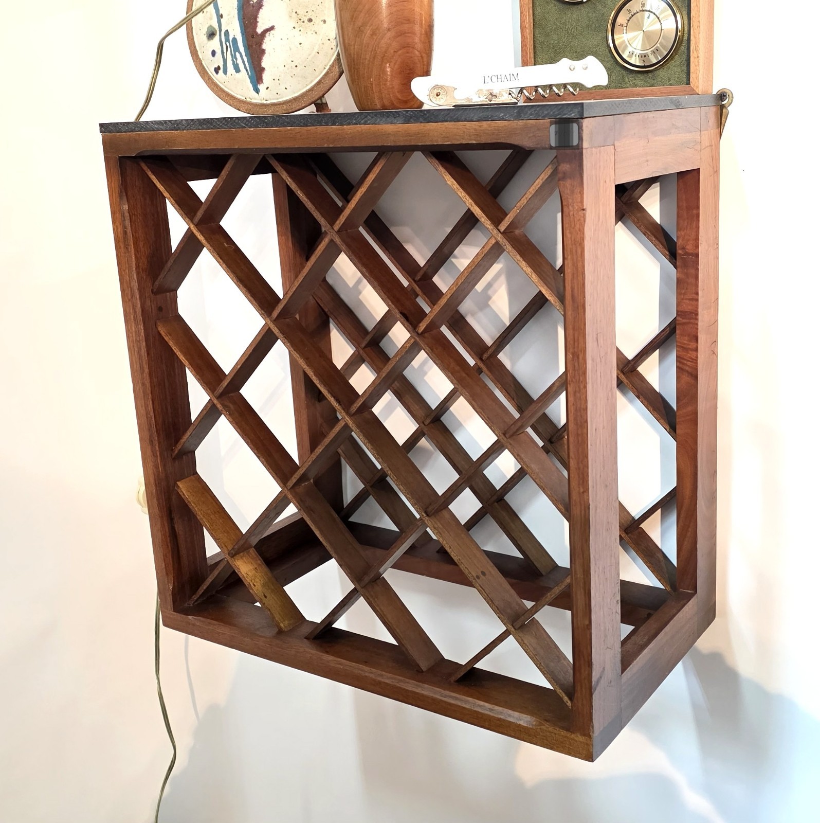 VINTAGE WINE RACK- WALNUT -VERMILLON INC-70s- 12 BOTTLES-GOOD CONDITION